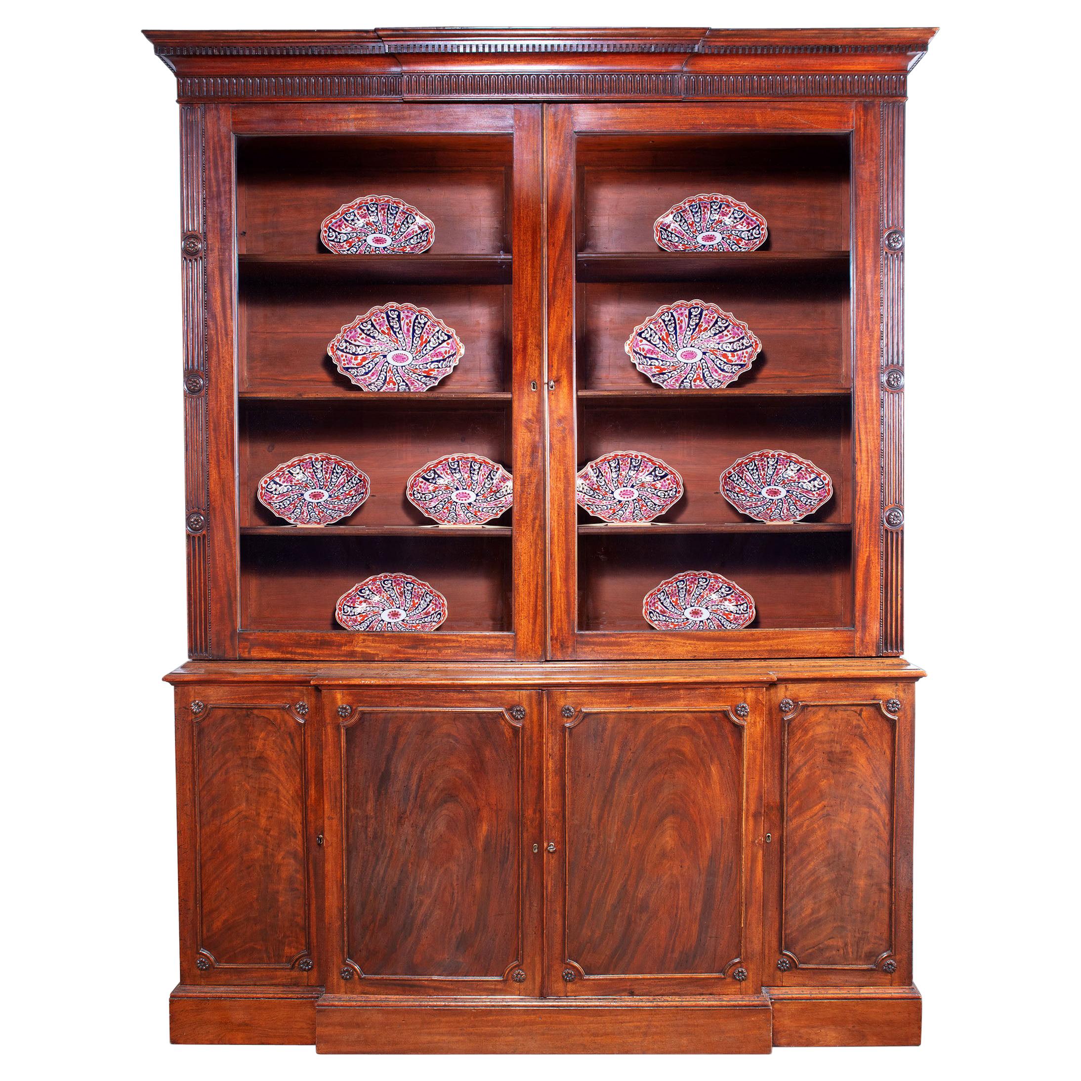 George III Chippendale Period Mahogany Breakfront Bookcase For Sale