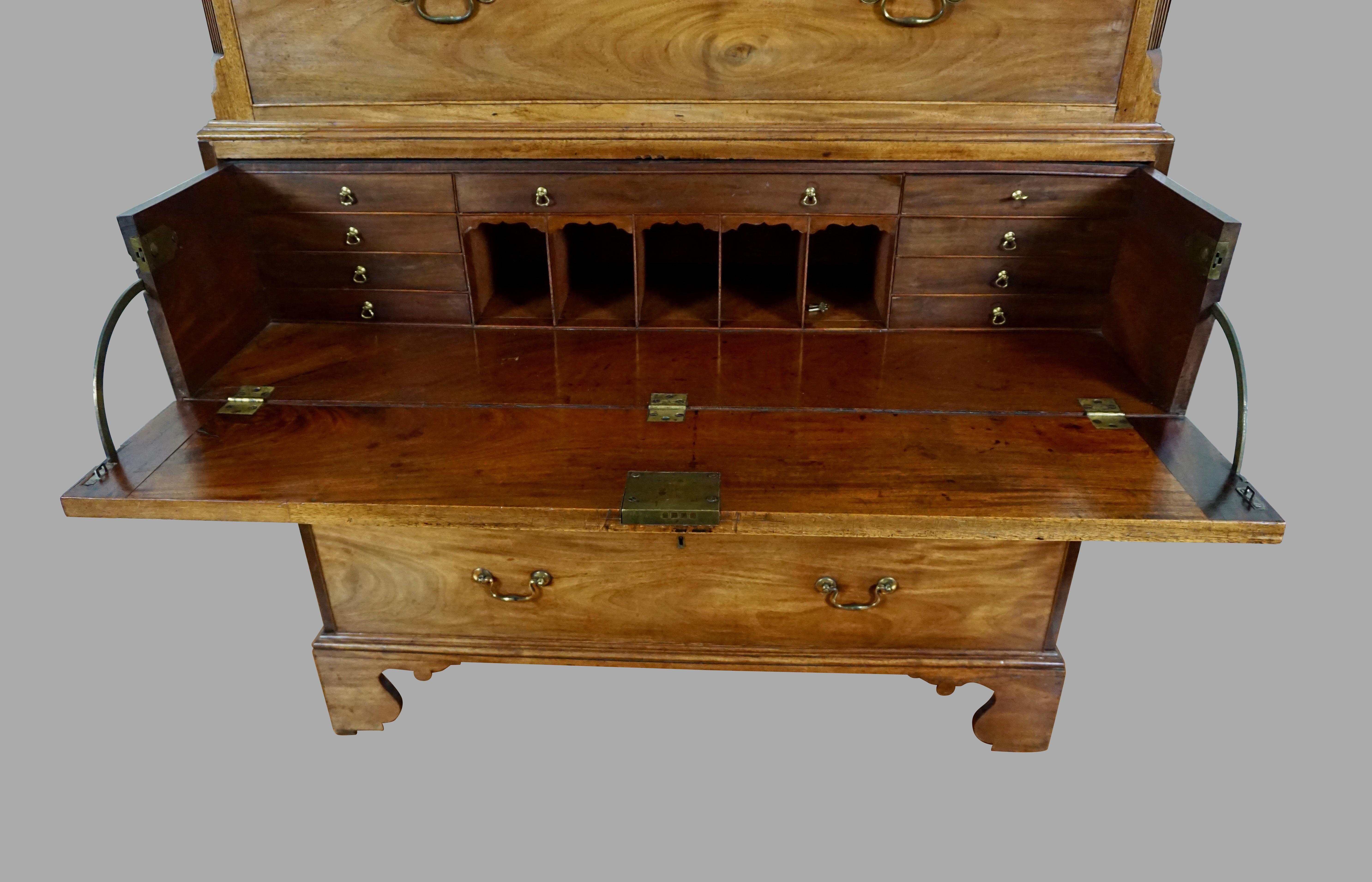 English George III Chippendale Period Mahogany Chest-on-Chest with Secretaire