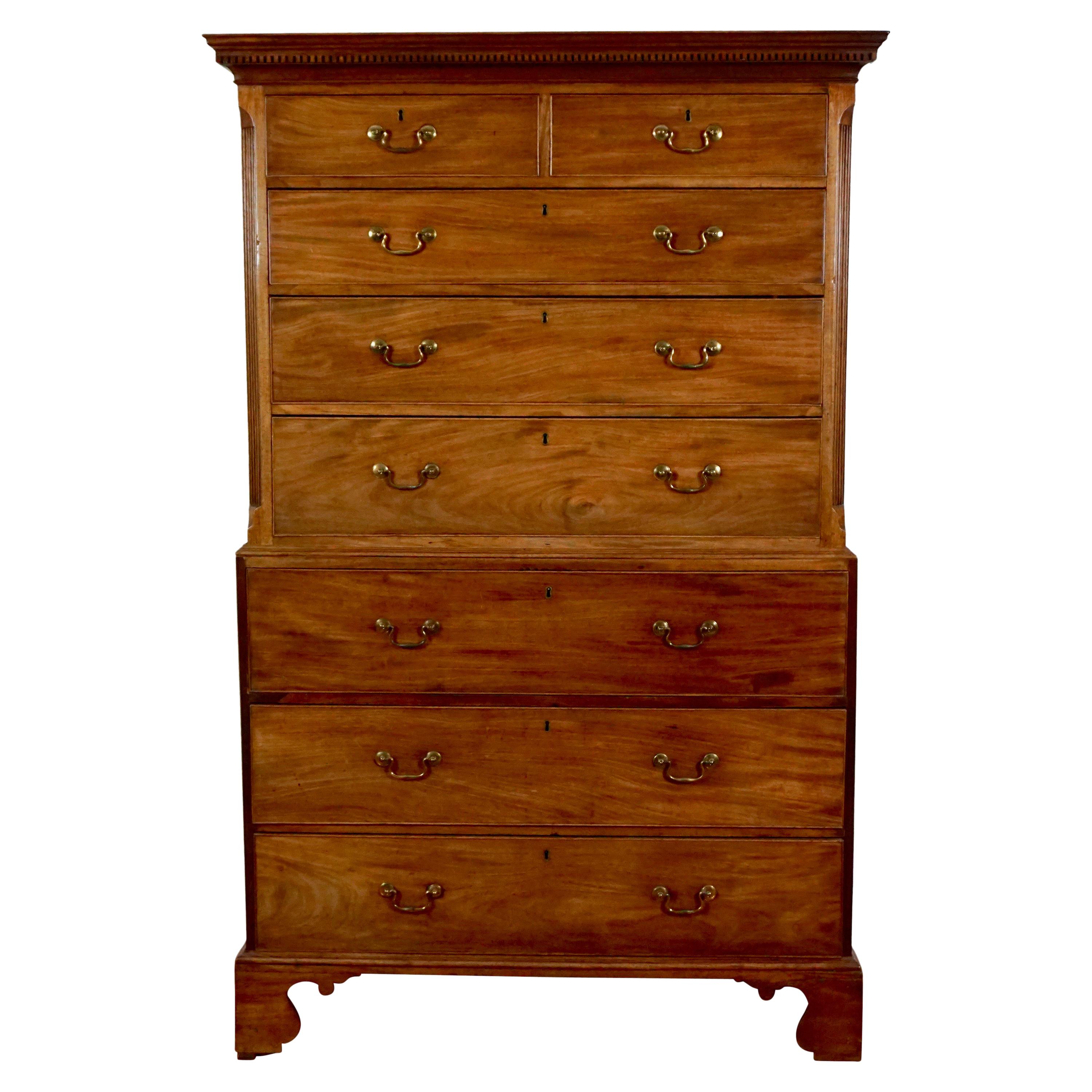 George III Chippendale Period Mahogany Chest-on-Chest with Secretaire