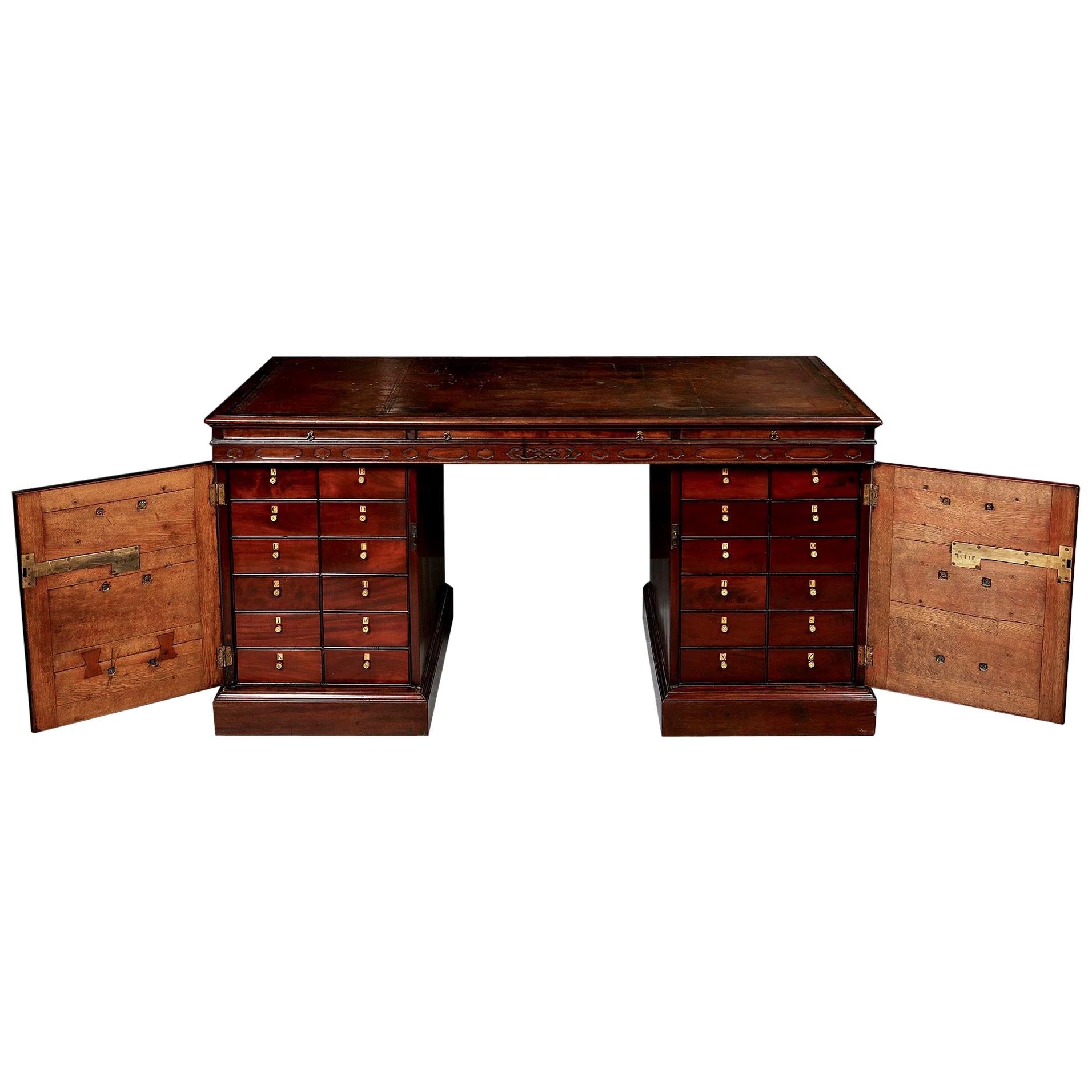 George III 18th Century Chippendale Period Mahogany Partners Desk For Sale