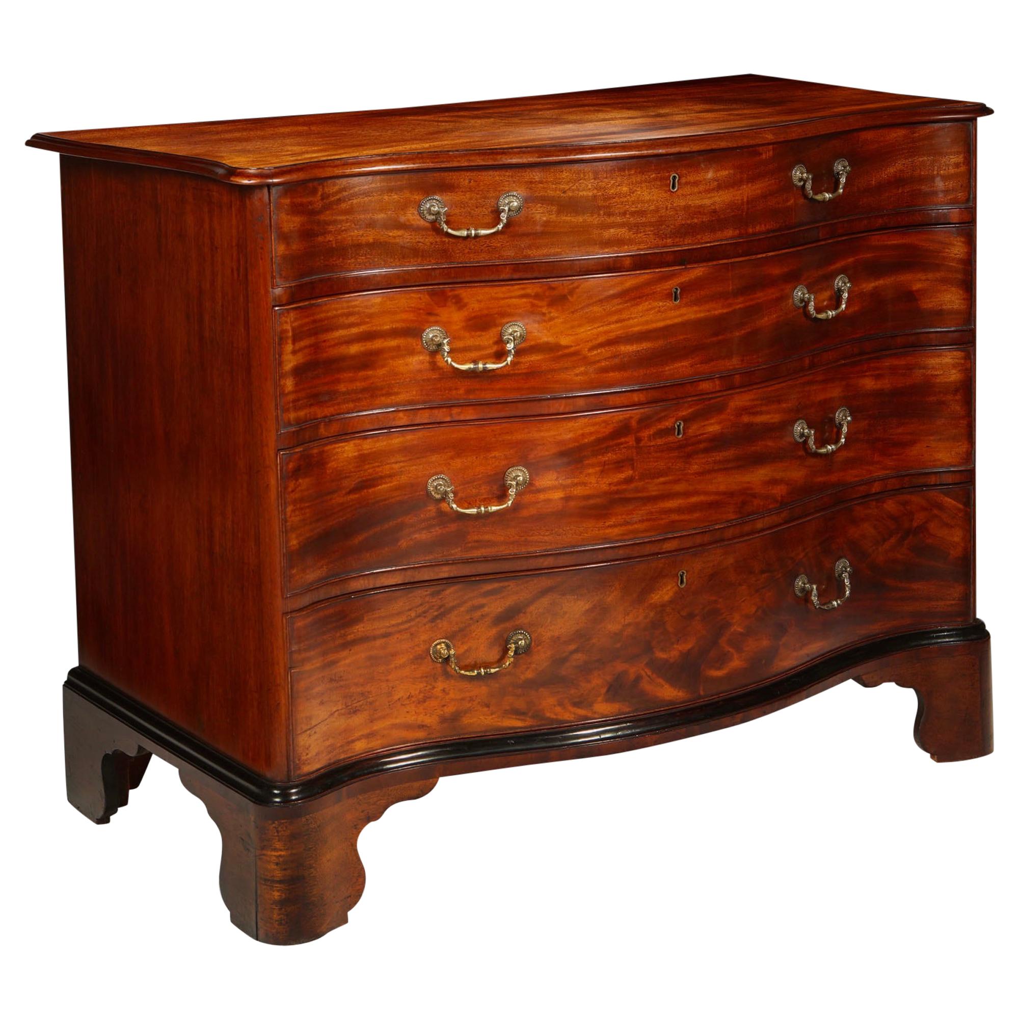 George III Chippendale Period Mahogany Serpentine Chest, Circa 1770 England