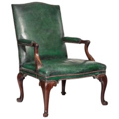 Antique George III Chippendale Period Mahogany Wing Armchair
