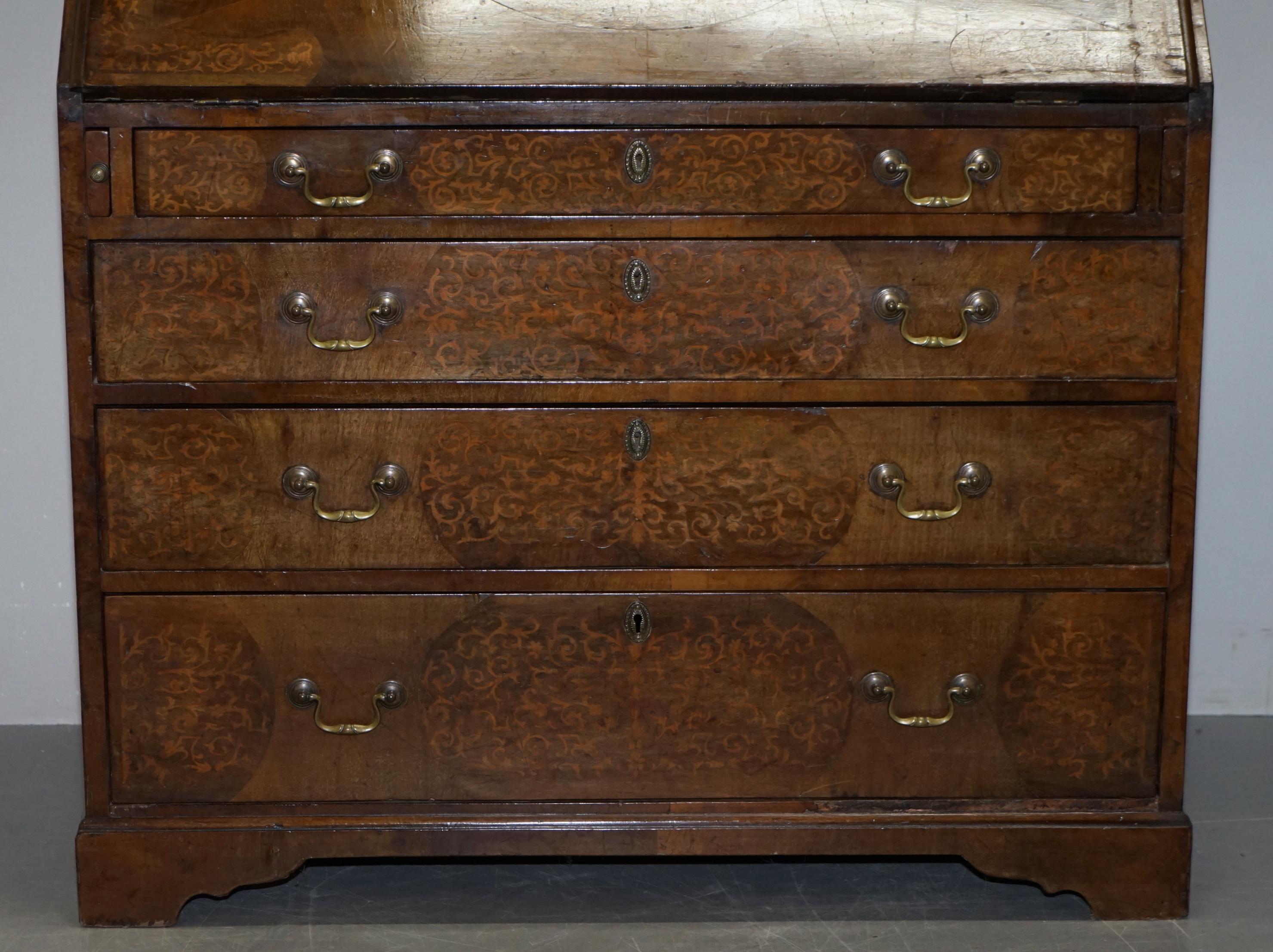 George III circa 1760-1780 Seaweed Marquetry and Walnut Bureau Library Bookcase 6