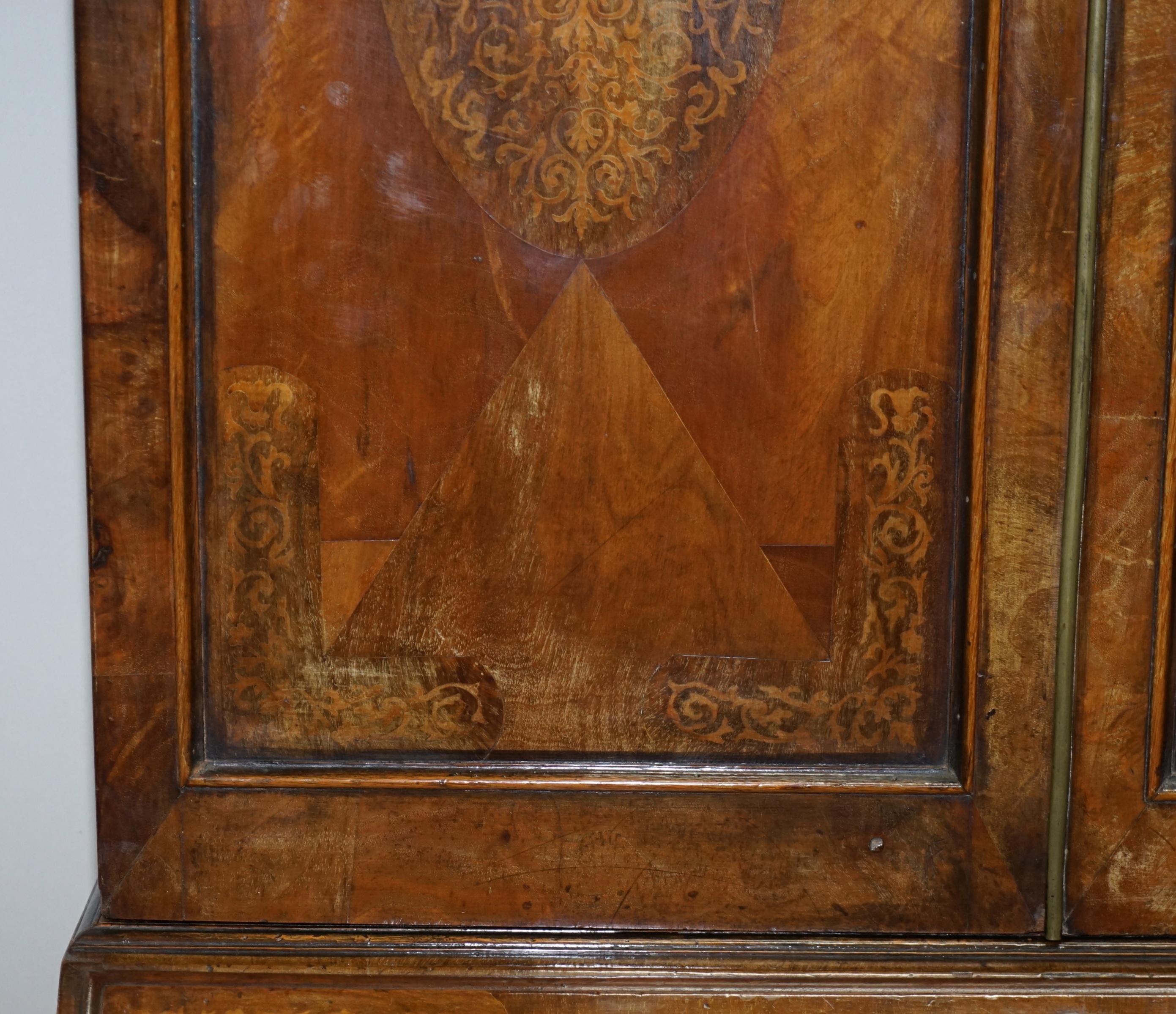 George III circa 1760-1780 Seaweed Marquetry and Walnut Bureau Library Bookcase 1