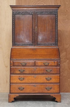 George III circa 1760 English Oak Thomas Chippendale Carved Bureau Bookcase