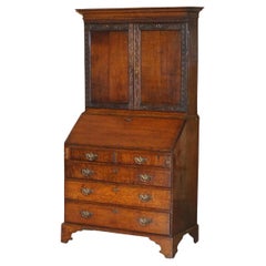 Antique George III circa 1760 English Oak Thomas Chippendale Carved Bureau Bookcase