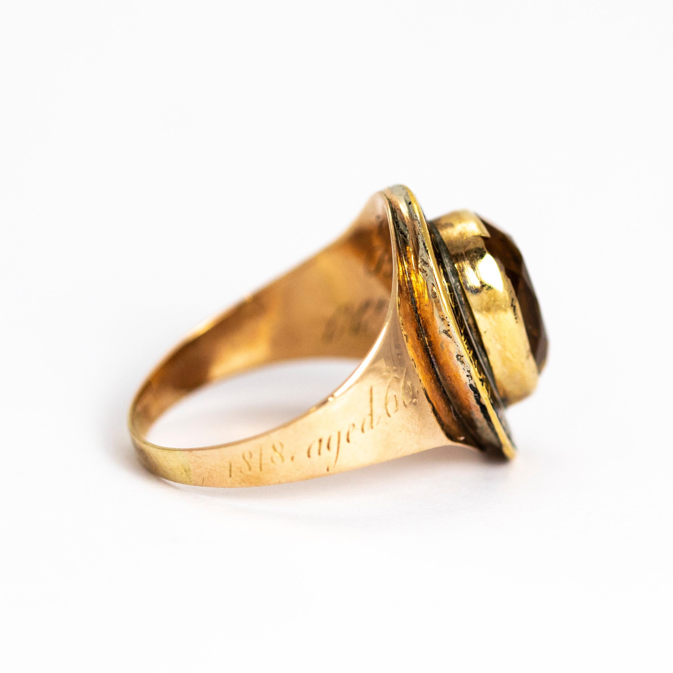 George III Citrine and 9 Carat Gold Mourning Ring In Good Condition In Chipping Campden, GB