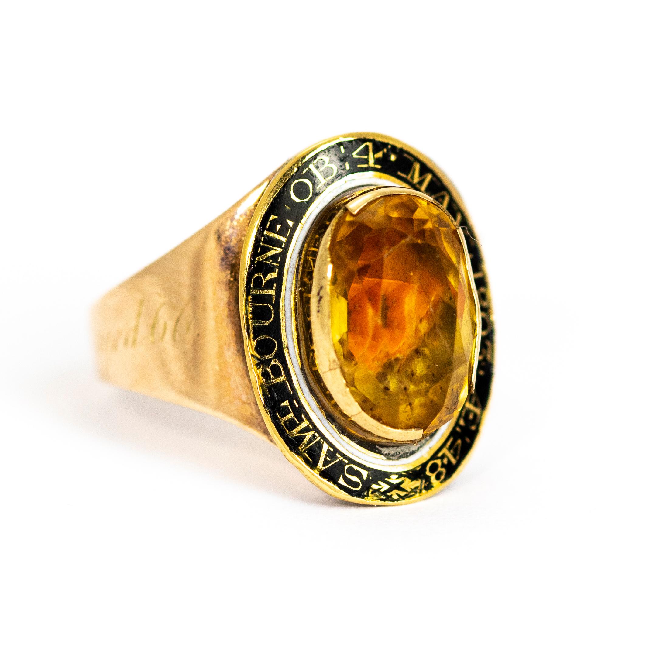 Women's or Men's George III Citrine and 9 Carat Gold Mourning Ring