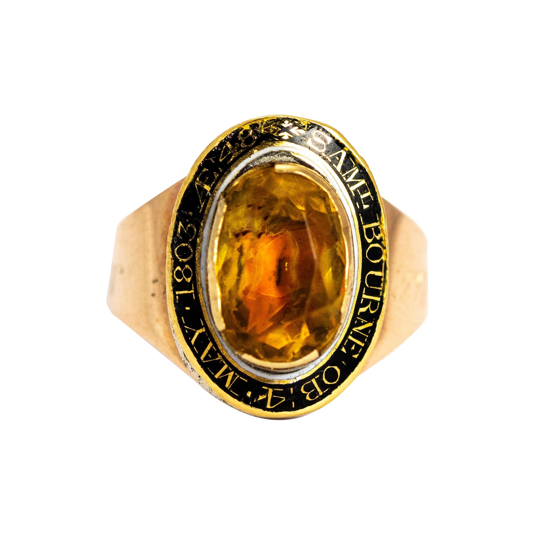 George III Citrine and 9 Carat Gold Mourning Ring