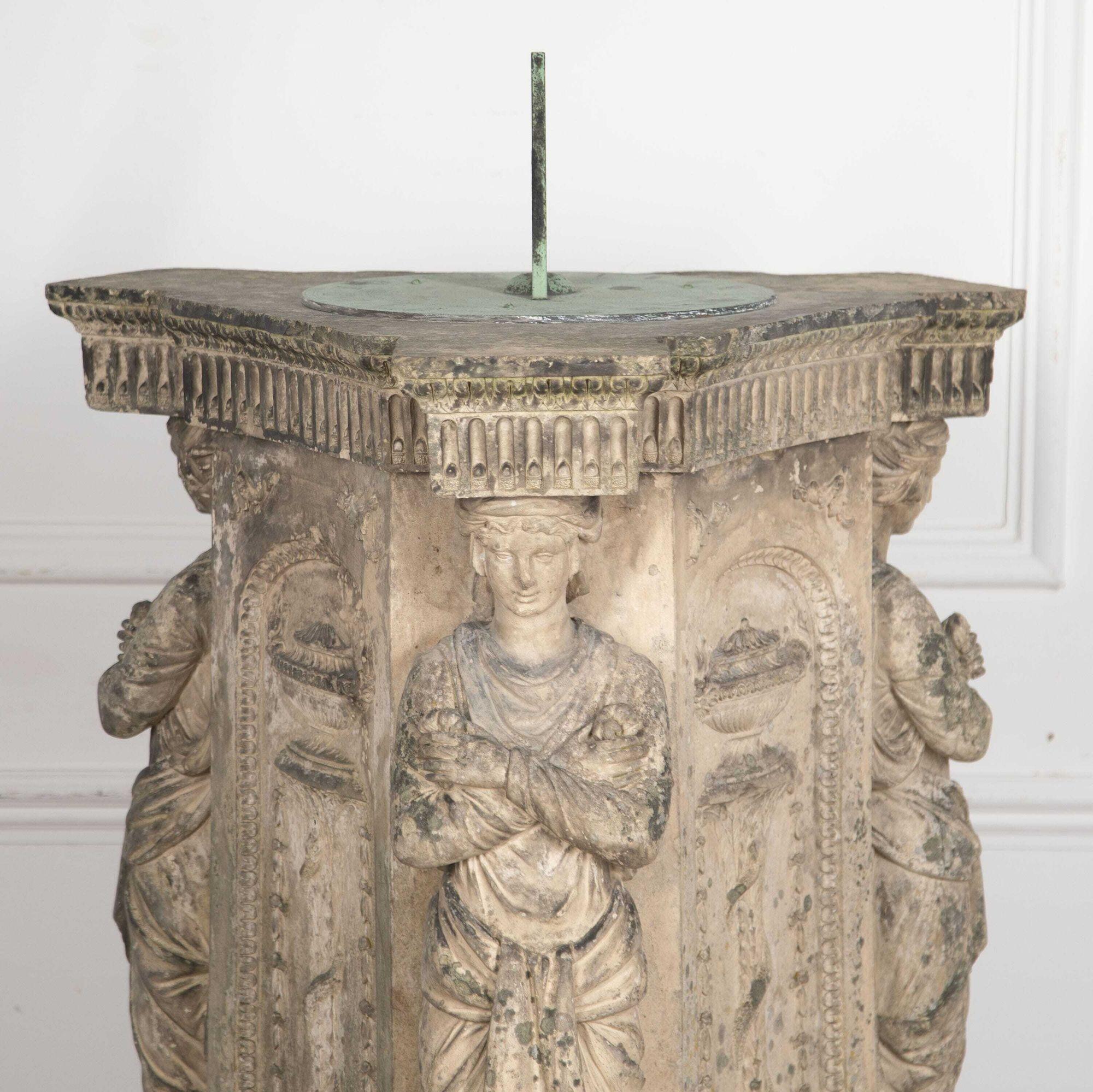 George III Coade Stone Triform Pedestal Sundial 2