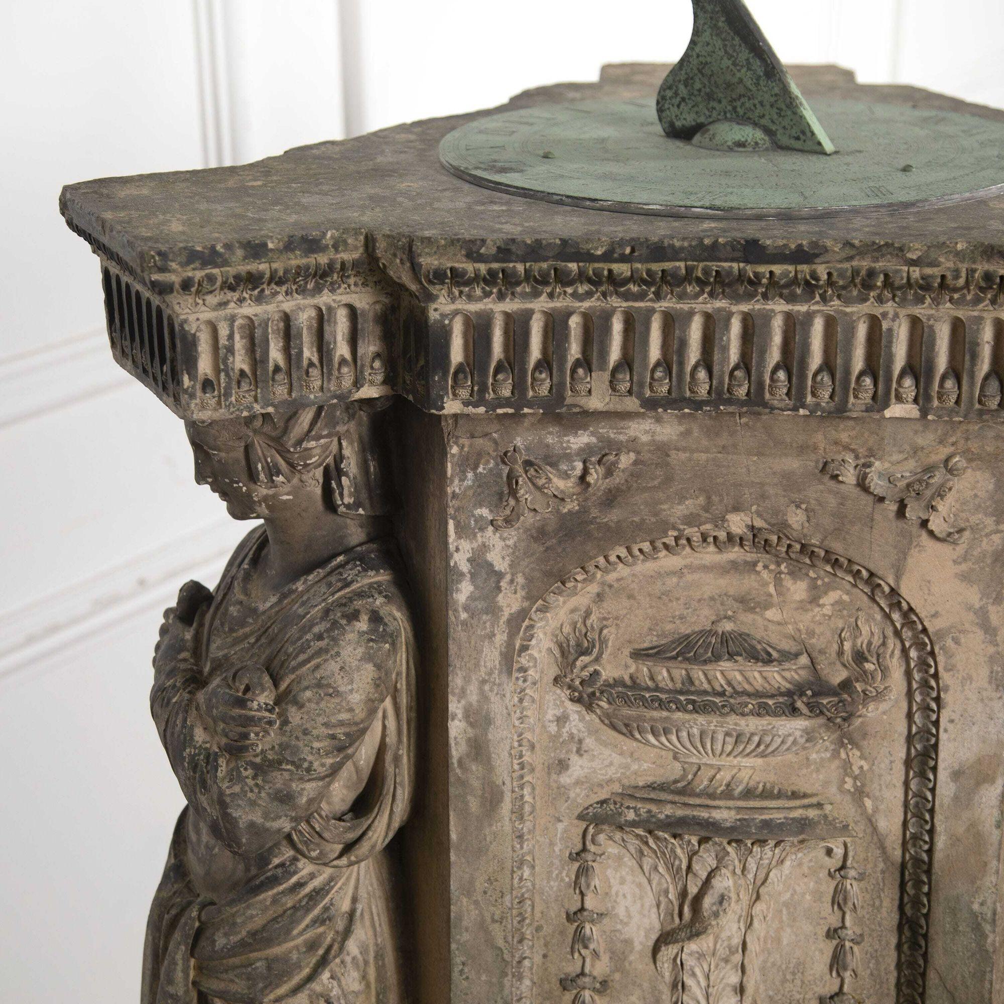 Neoclassical George III Coade Stone Triform Pedestal Sundial