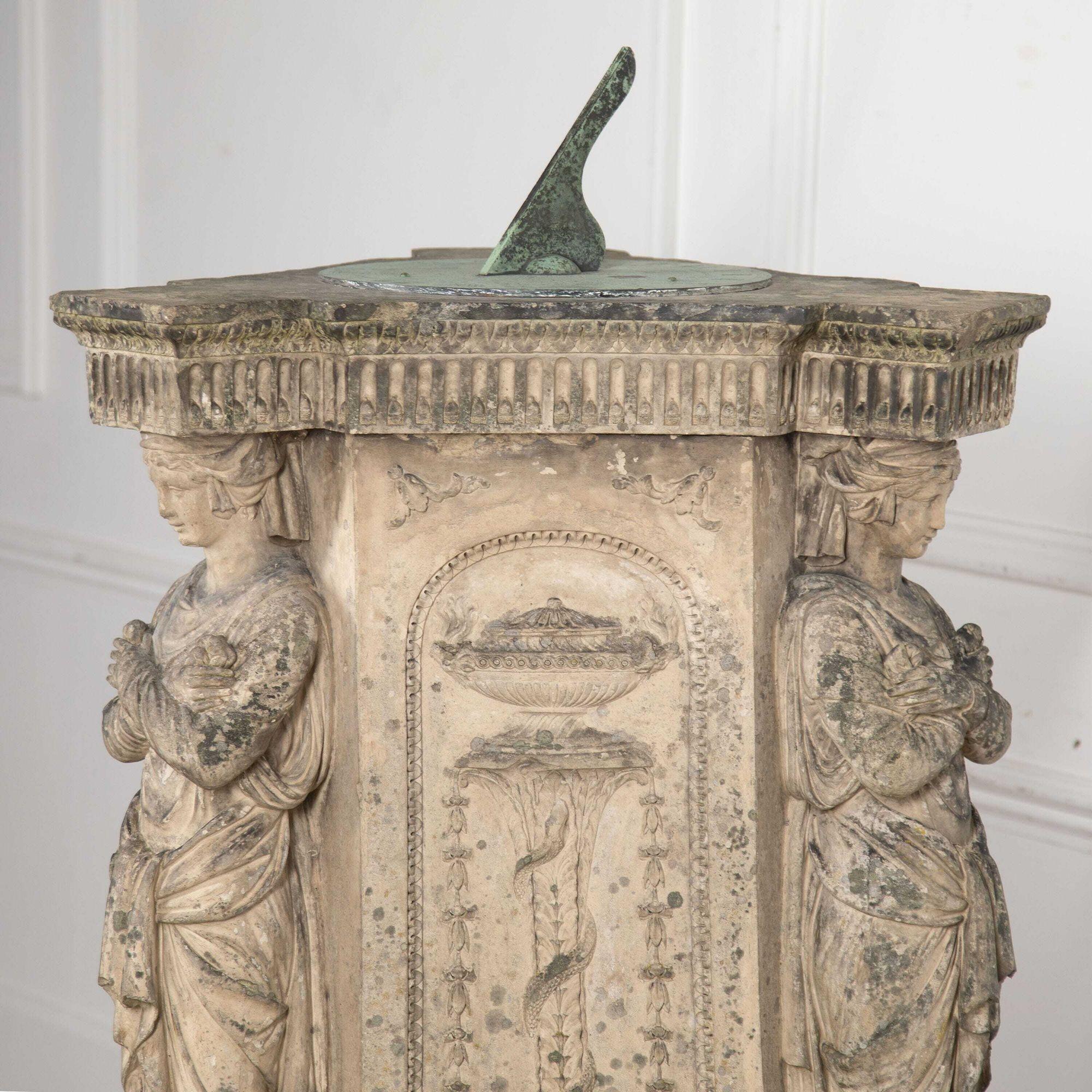 George III Coade Stone Triform Pedestal Sundial In Good Condition In Gloucestershire, GB