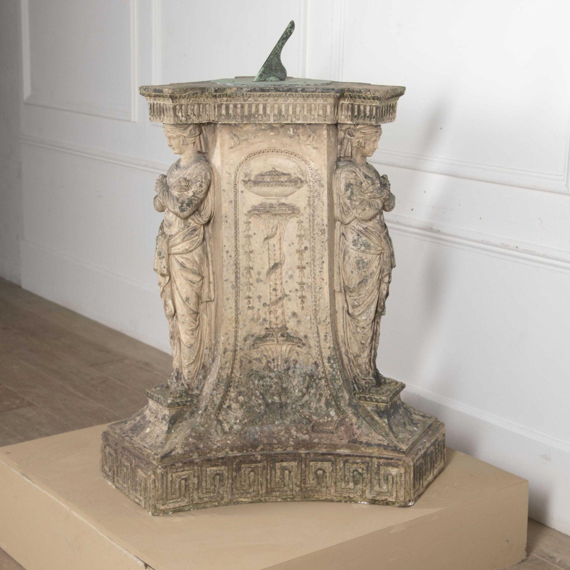 18th Century and Earlier George III Coade Stone Triform Pedestal Sundial
