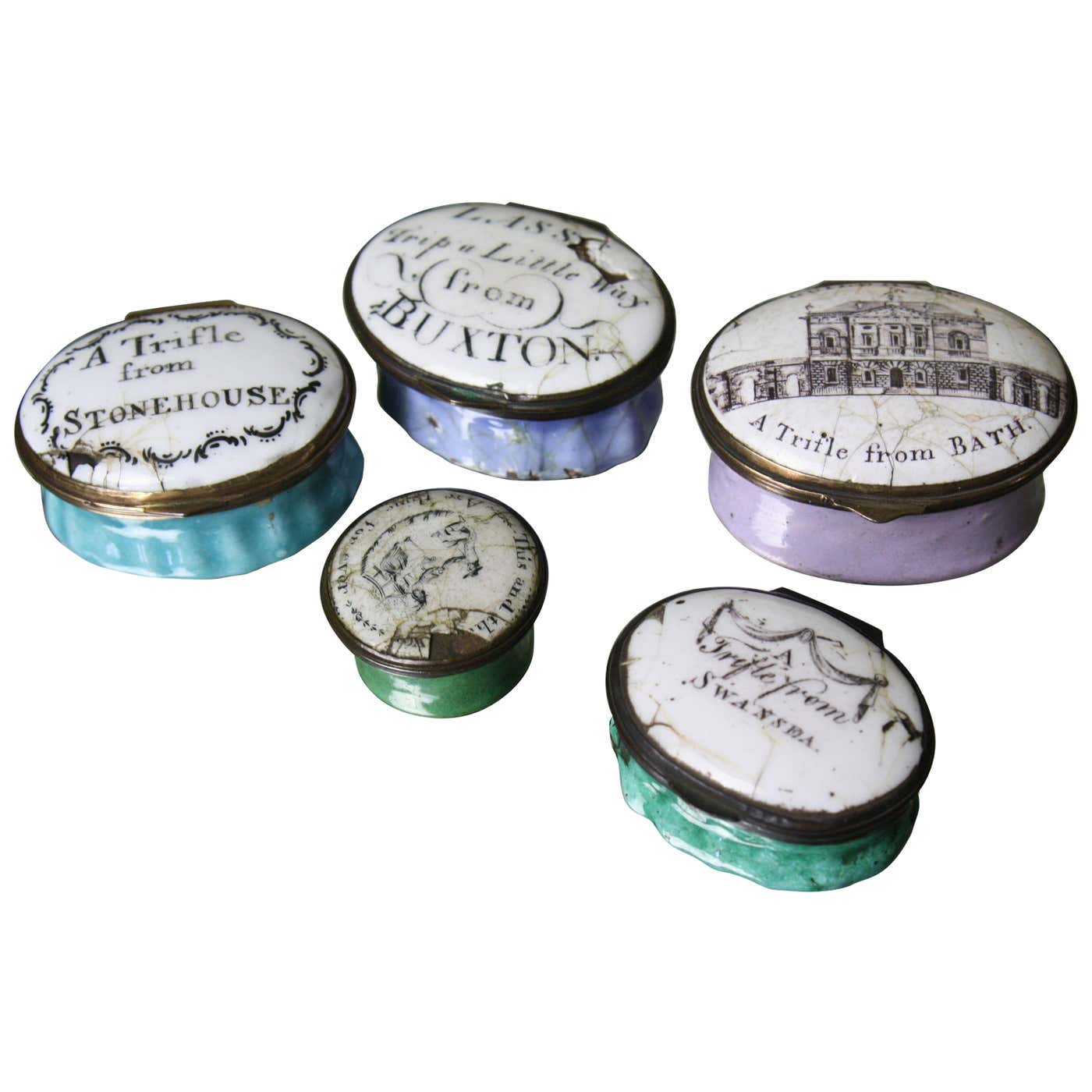 Patch Box Collection George III Collection of Five 18th Century Enamel Patch Beauty Boxes at ...