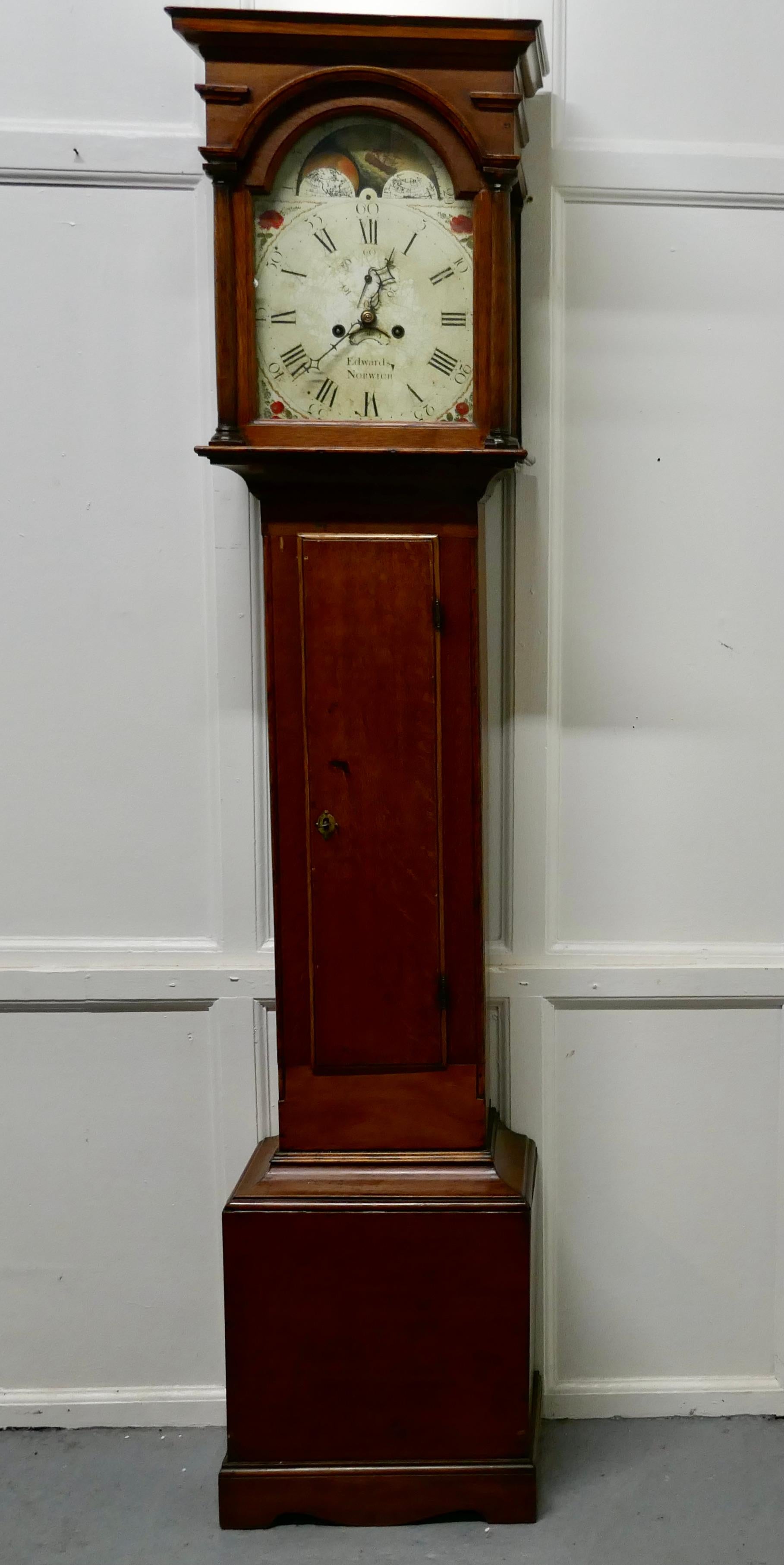 George III Country Oak Long Case Clock by John Edwards of Norwich   In Good Condition In Chillerton, Isle of Wight