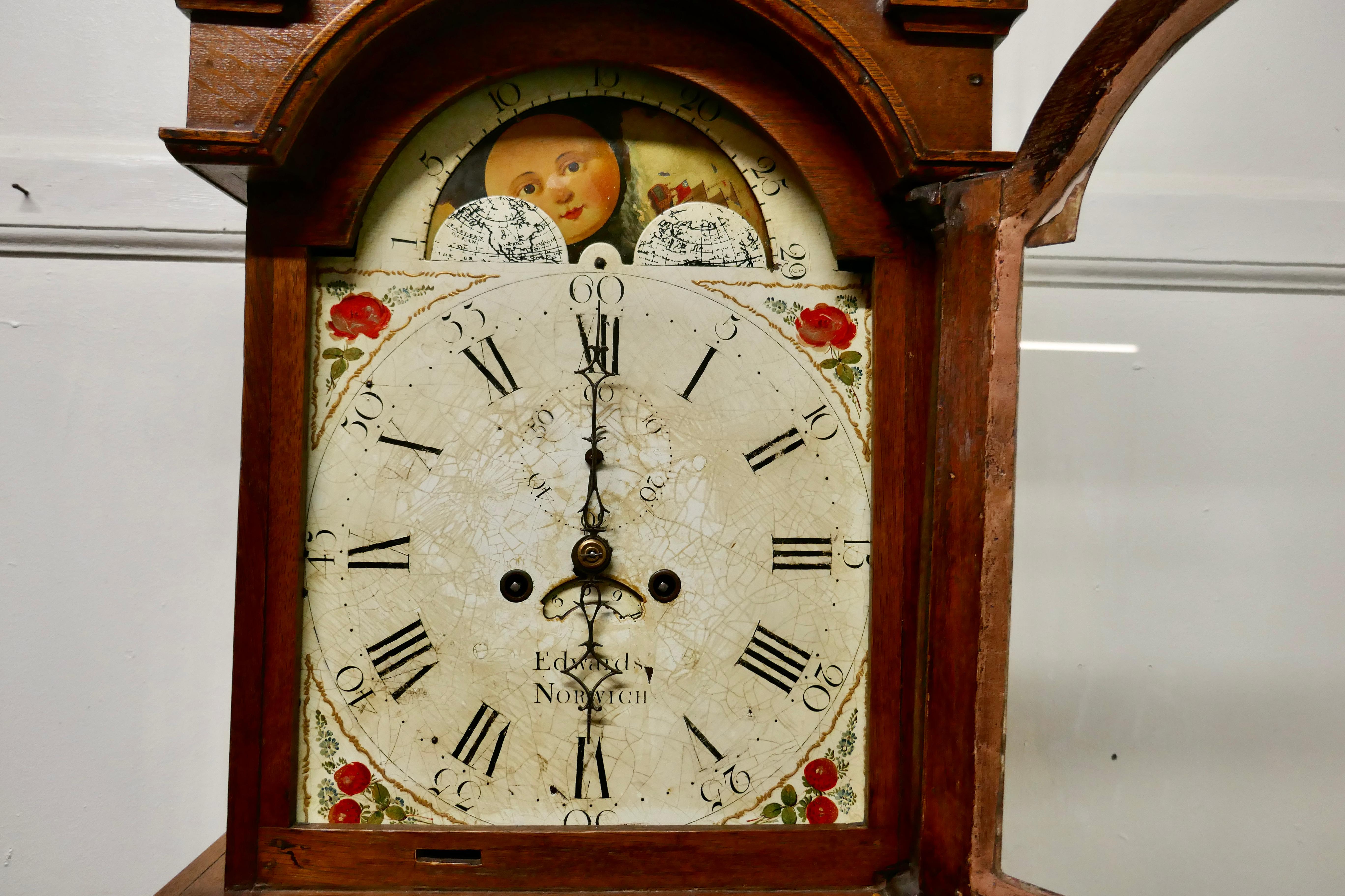George III Country Oak Long Case Clock by John Edwards of Norwich   4