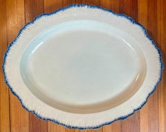 George III Creamware Blue Shell Edge or Feather Edge Oval Platter Circa 1790