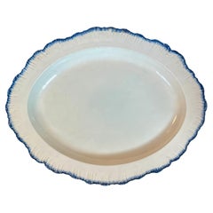 George III Creamware Blue Shell Edge or Feather Edge Oval Platter Circa 1790