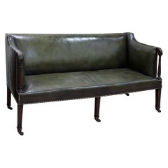 Antique George III Dark Green Leather Sofa with Brass Castors, circa 1800