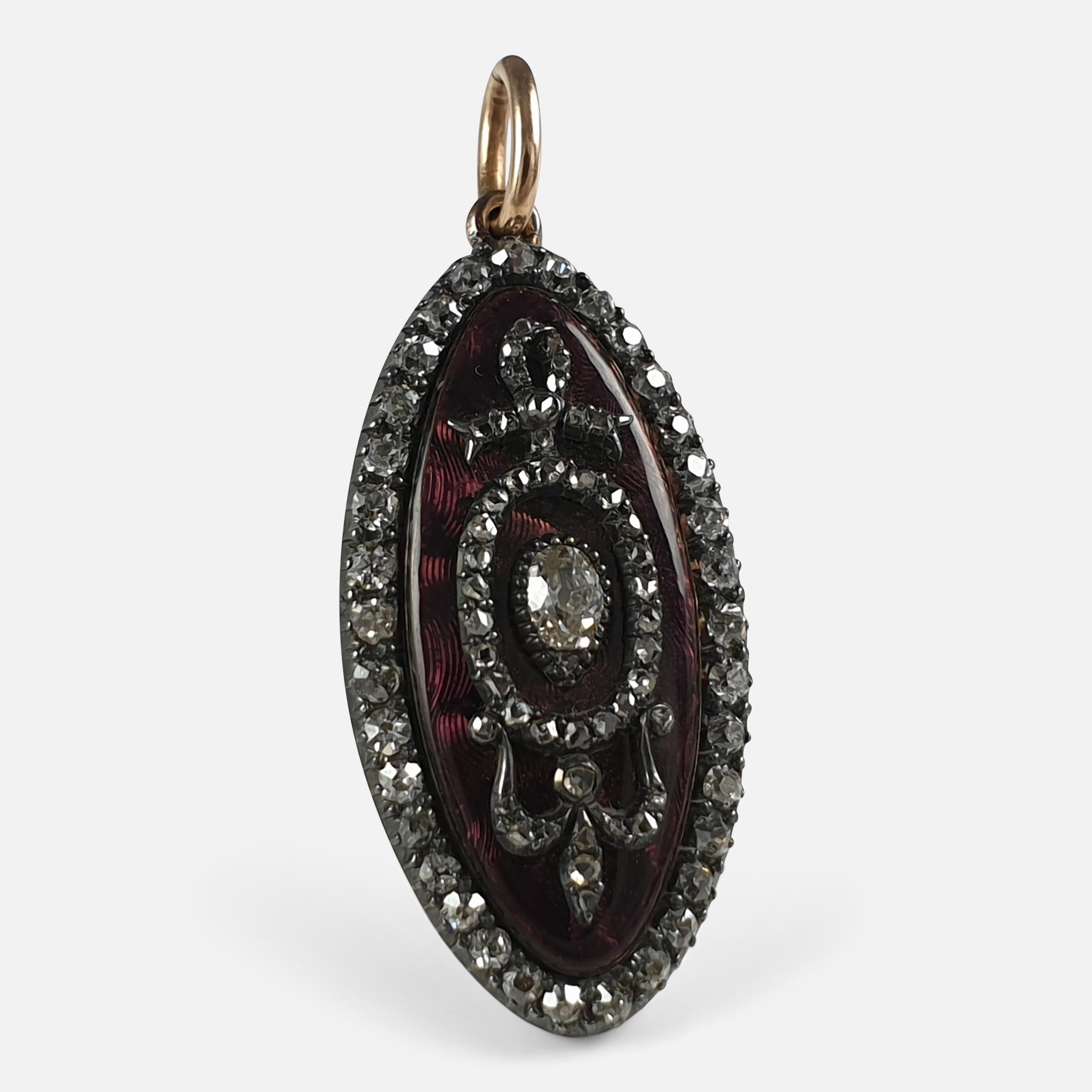 George III Diamond and Enamel Navette Pendant, circa 1790 For Sale 6