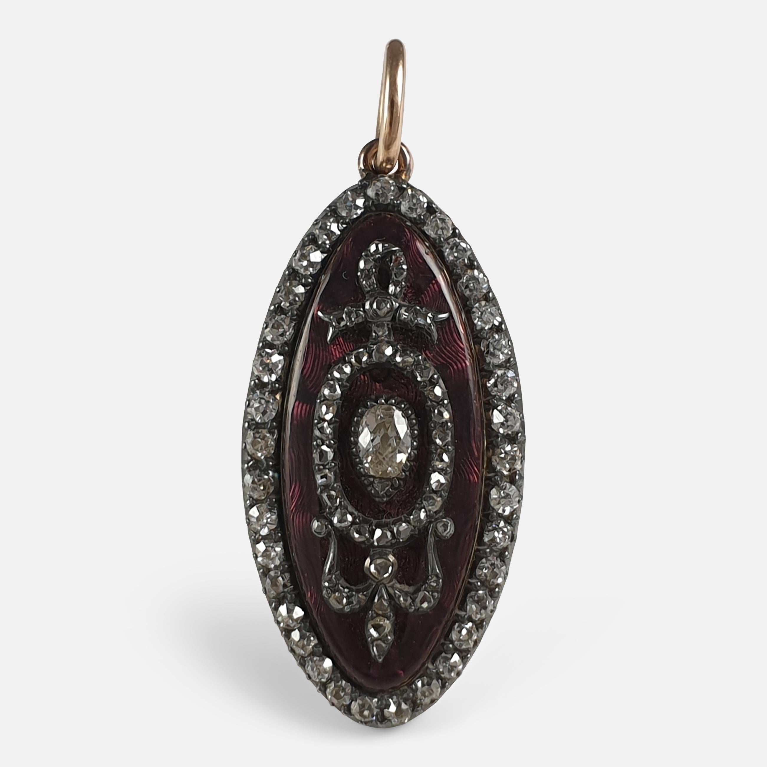 George III Diamond and Enamel Navette Pendant, circa 1790 For Sale 7