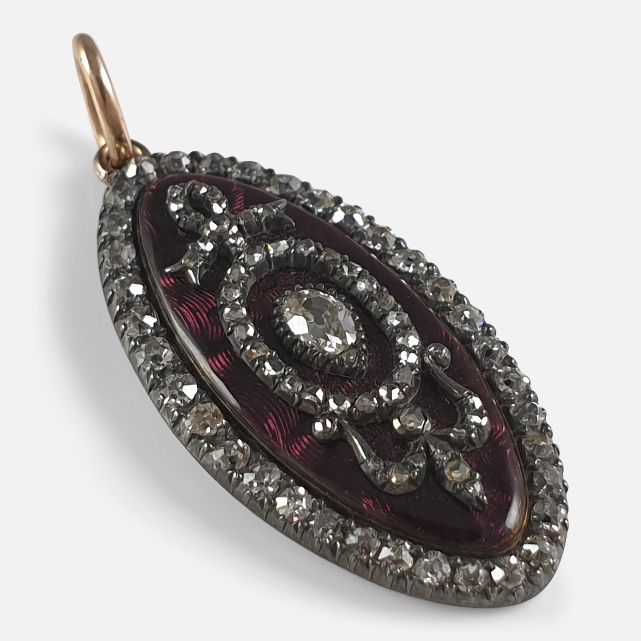 George III Diamond and Enamel Navette Pendant, circa 1790 In Good Condition For Sale In Glasgow, GB