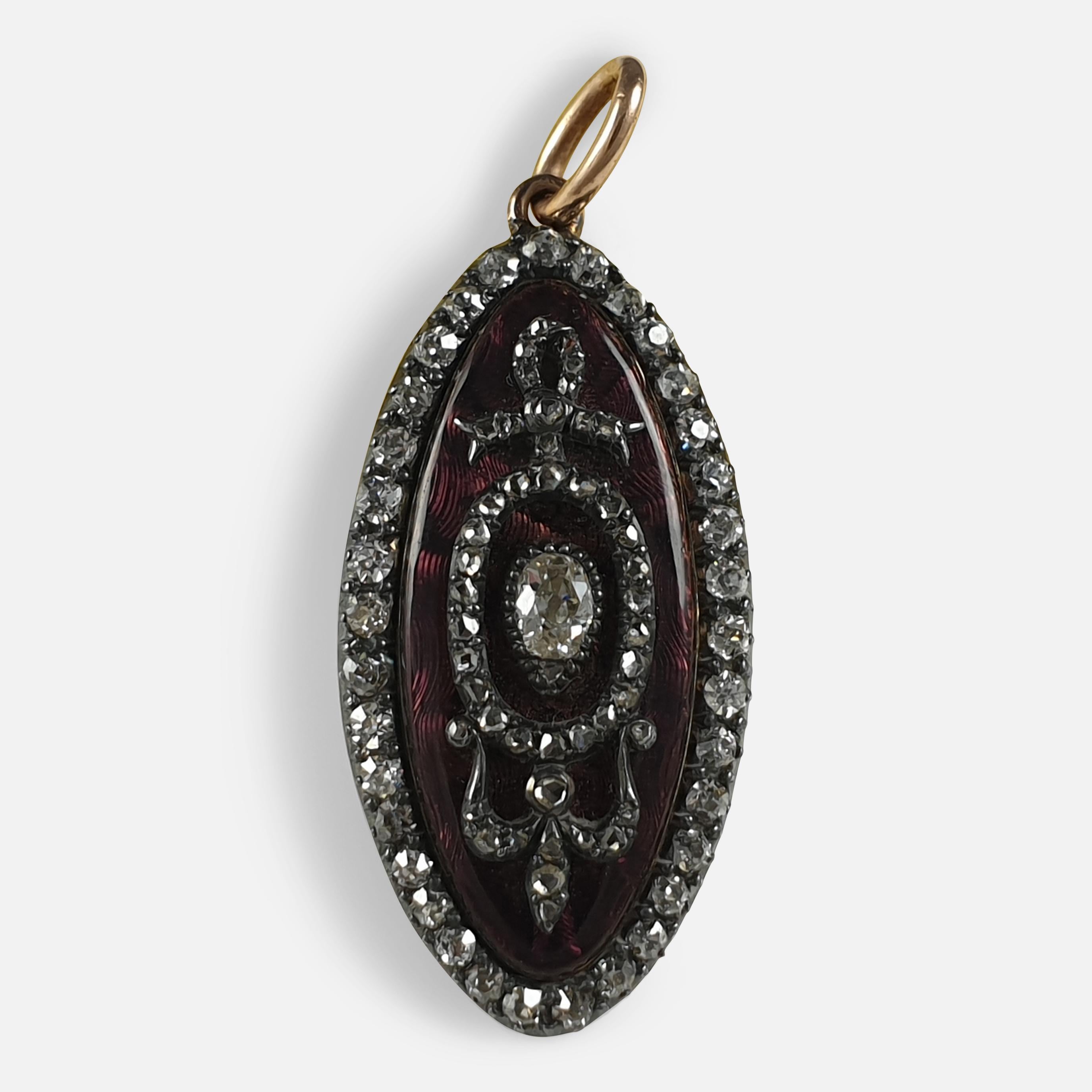 Women's George III Diamond and Enamel Navette Pendant, circa 1790 For Sale