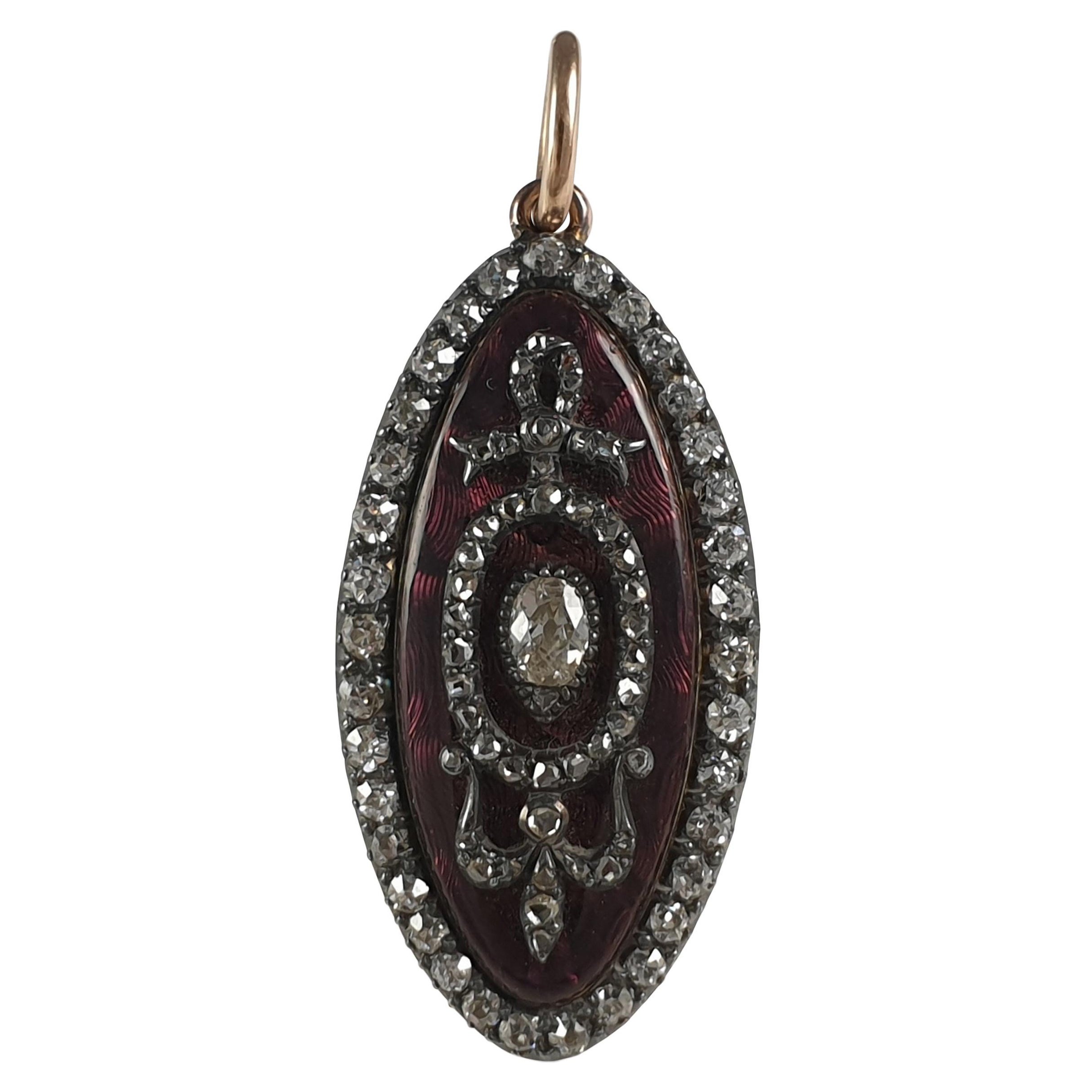 Colgante Navette Jorge III de diamantes y esmalte, hacia 1790 en venta