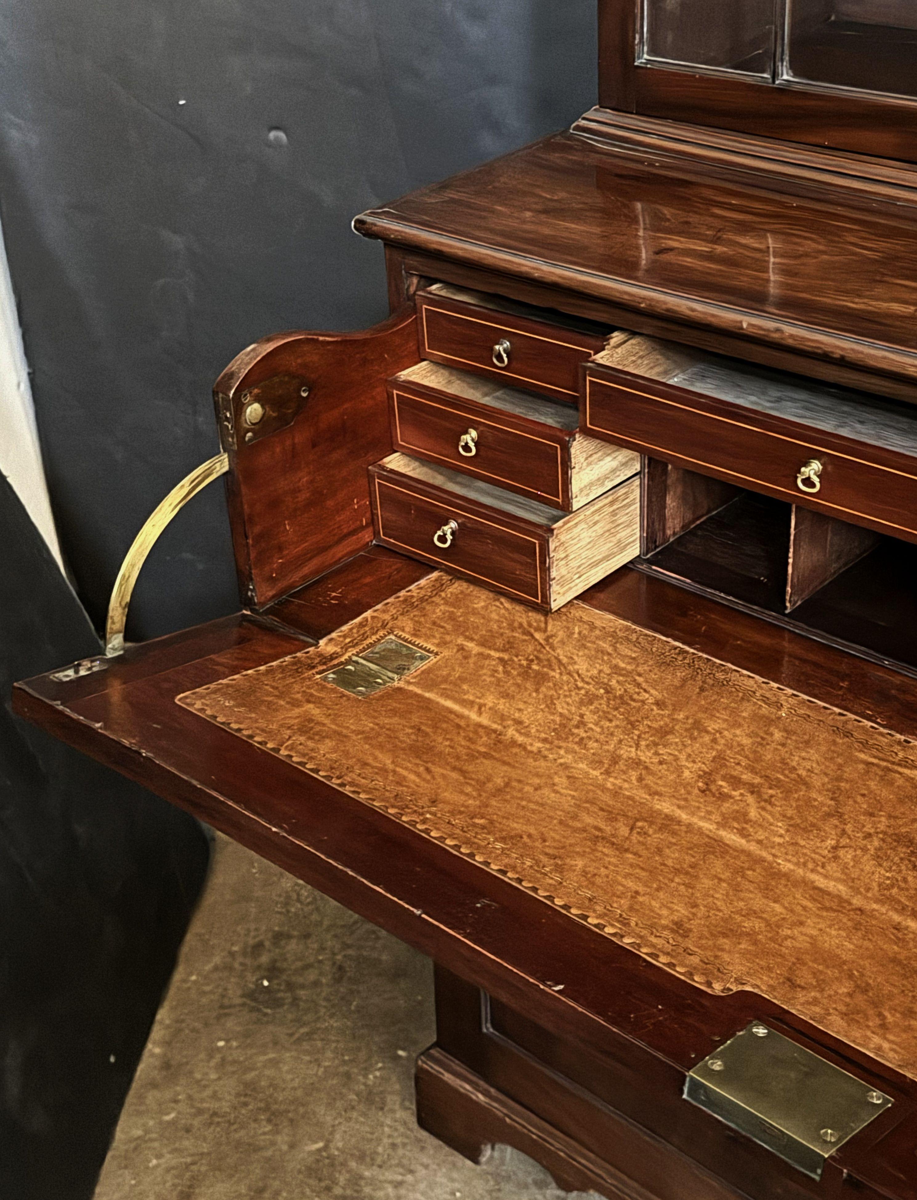 Ottone George III Double Secretary Bookcase of Mahogany in vendita