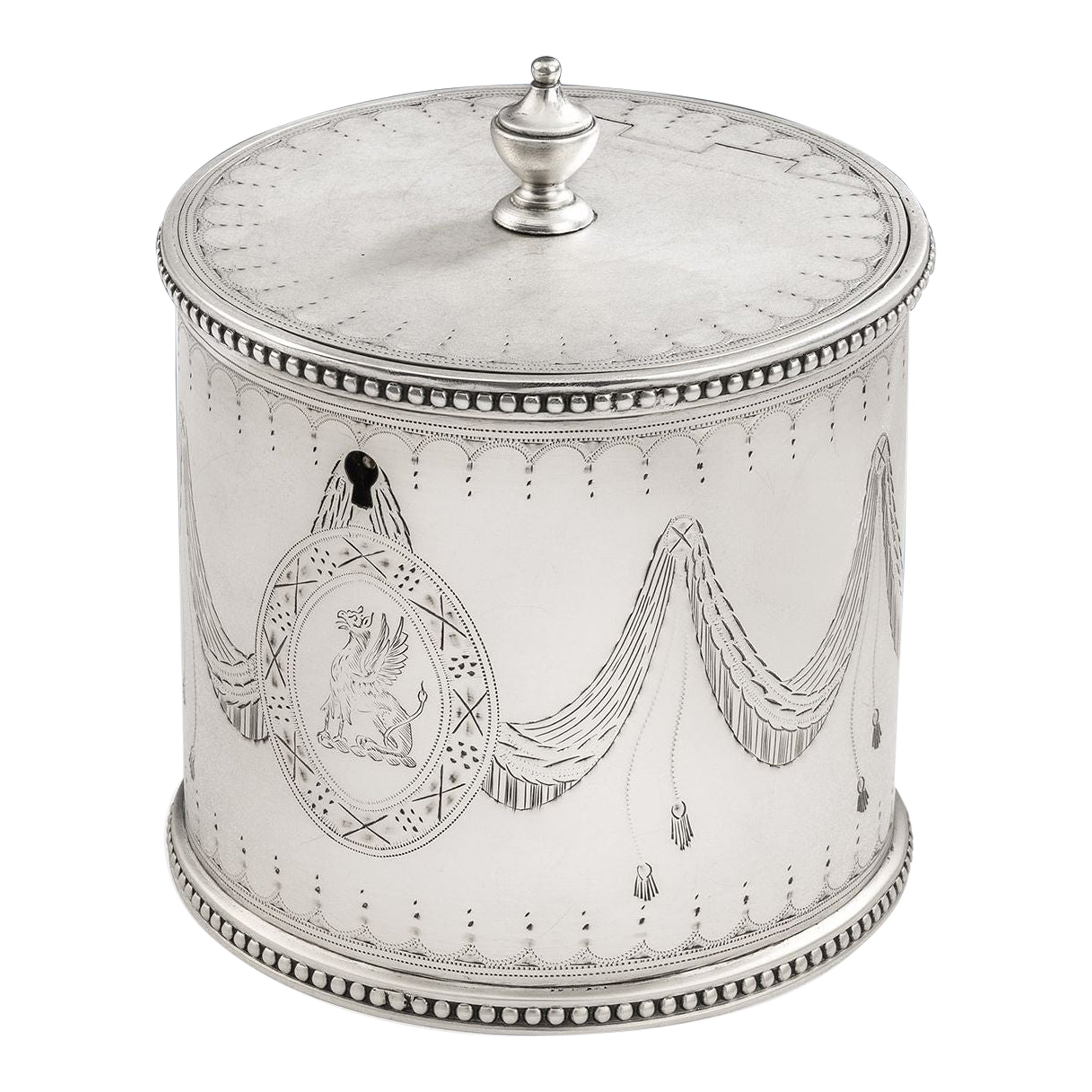 Teedose „Drum“ aus der George-III-Periode, hergestellt in London von John Deacon, 1776 im Angebot