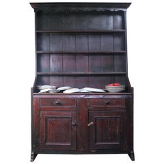 Antique George III Early 19th Century Original Painted Maroon Pine Welsh Dresser