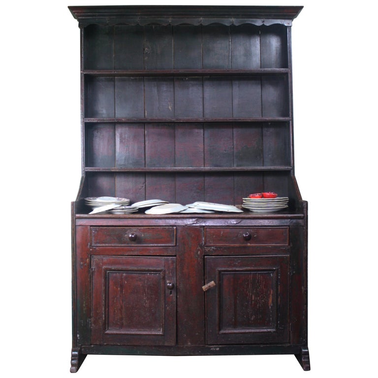 George Iii Early 19th Century Original Painted Maroon Pine Welsh