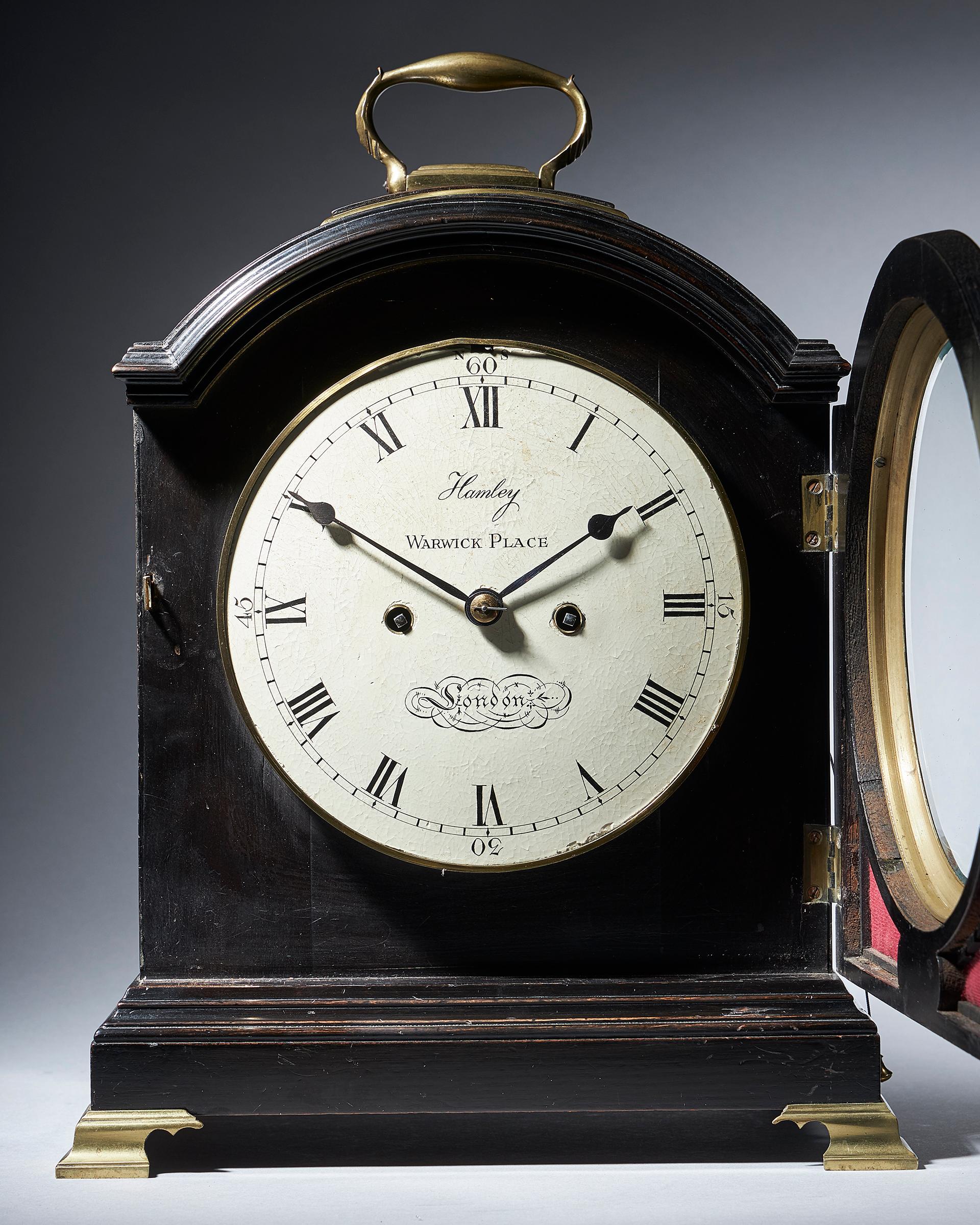 English George III Ebonized Eight-Day Twin Fusee Table Clock by O. Hamley For Sale