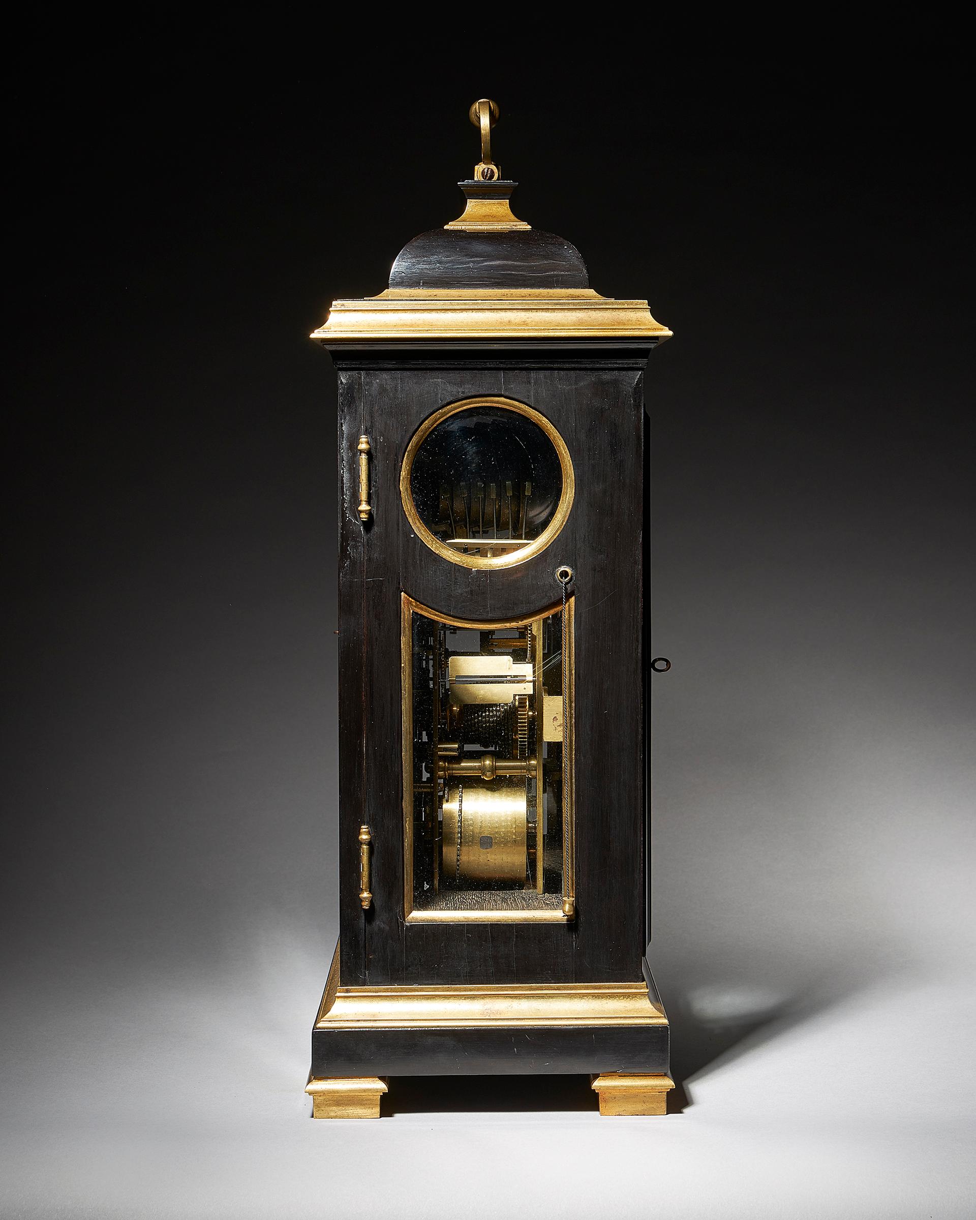 Fine George III Ebony Bracket Clock with Pull Quarter Repeat on Six Bells, By... 1