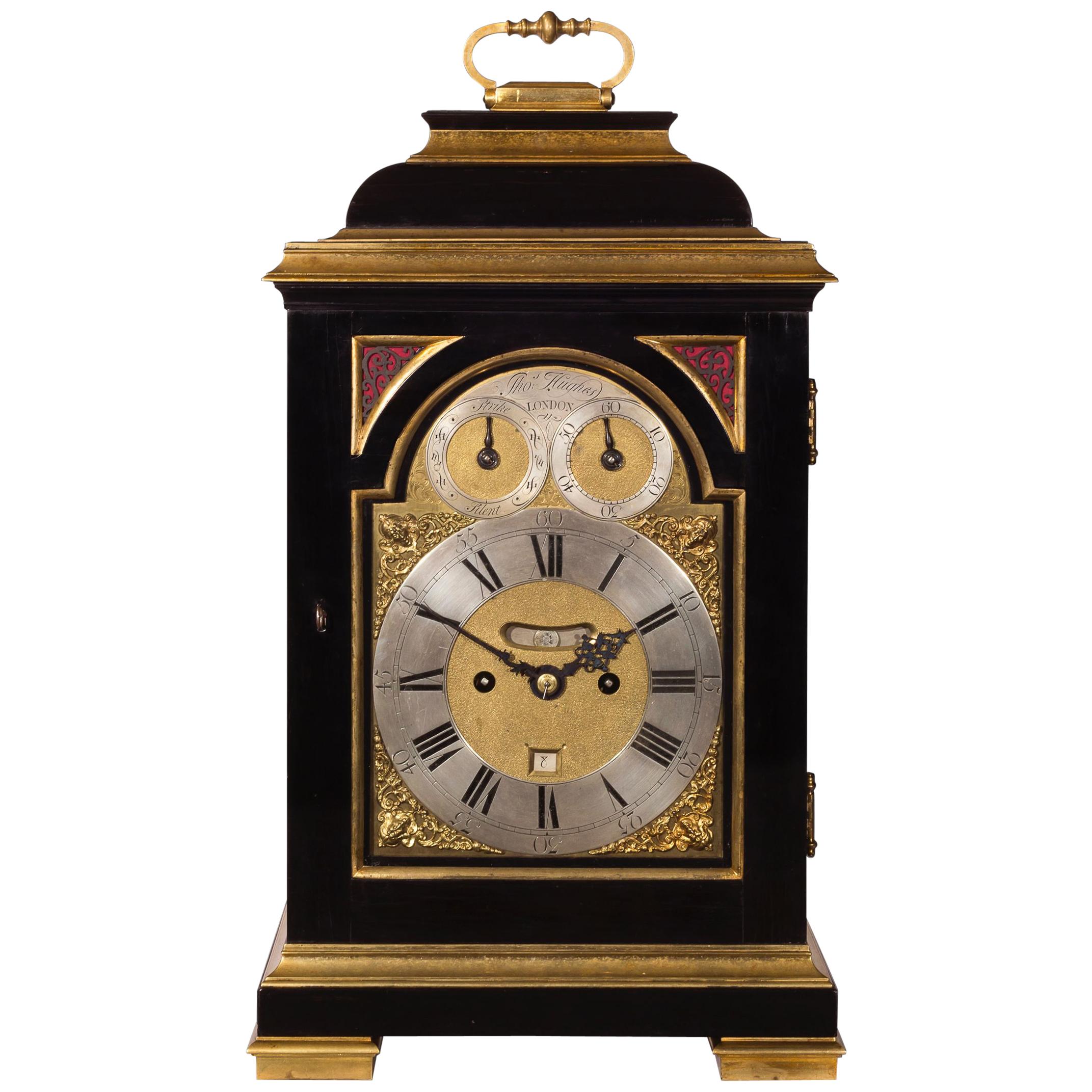 Fine George III Ebony Bracket Clock with Pull Quarter Repeat on Six Bells, By...