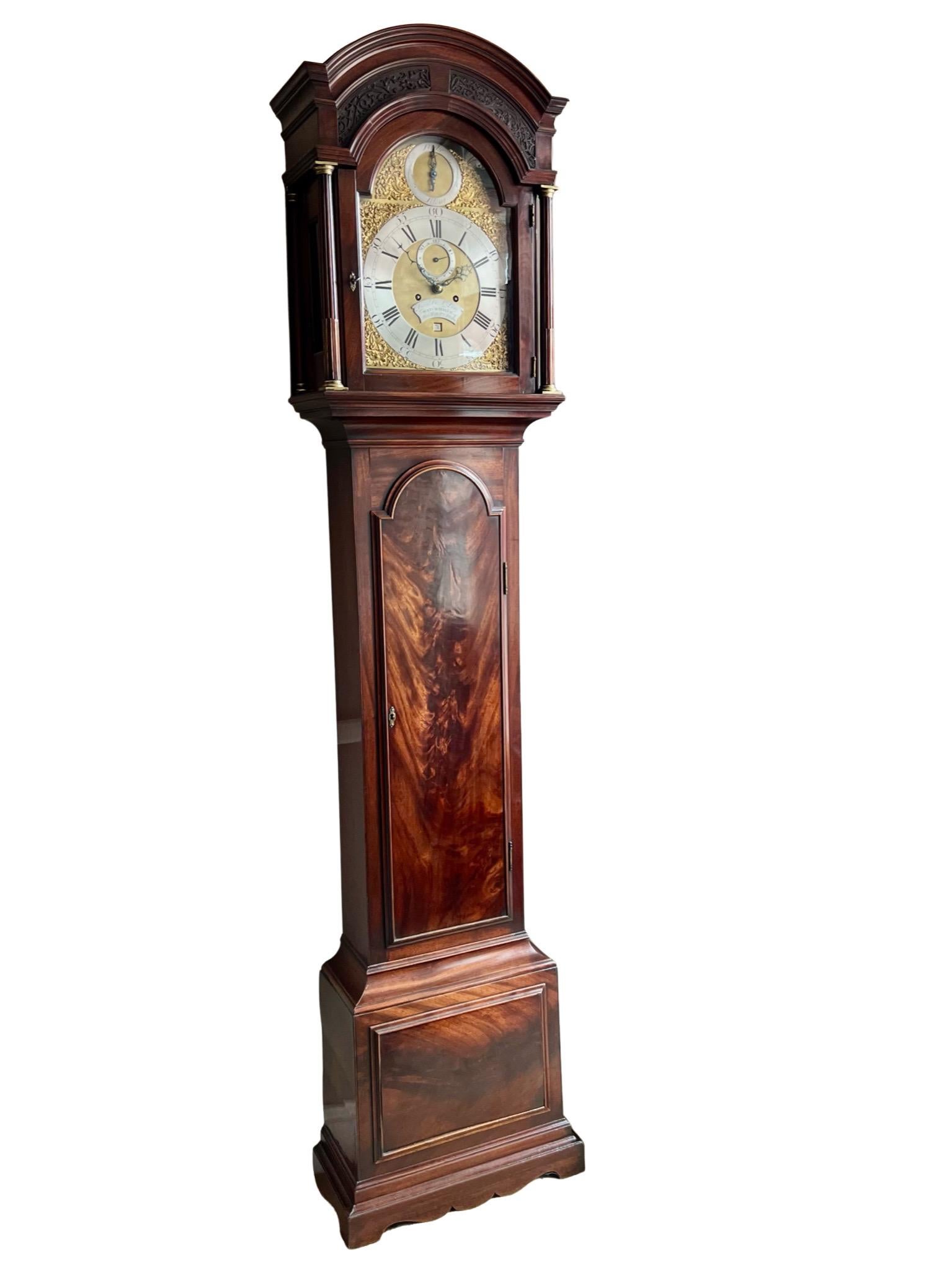 A stunning George III Eight day striking Mahogany longcase clock by Royal Maker Daniel De St. Leu, who was watch and clockmaker to Queen Charlotte, the beloved wife of George III.

This beautiful longcase clock has a very rich colour to the