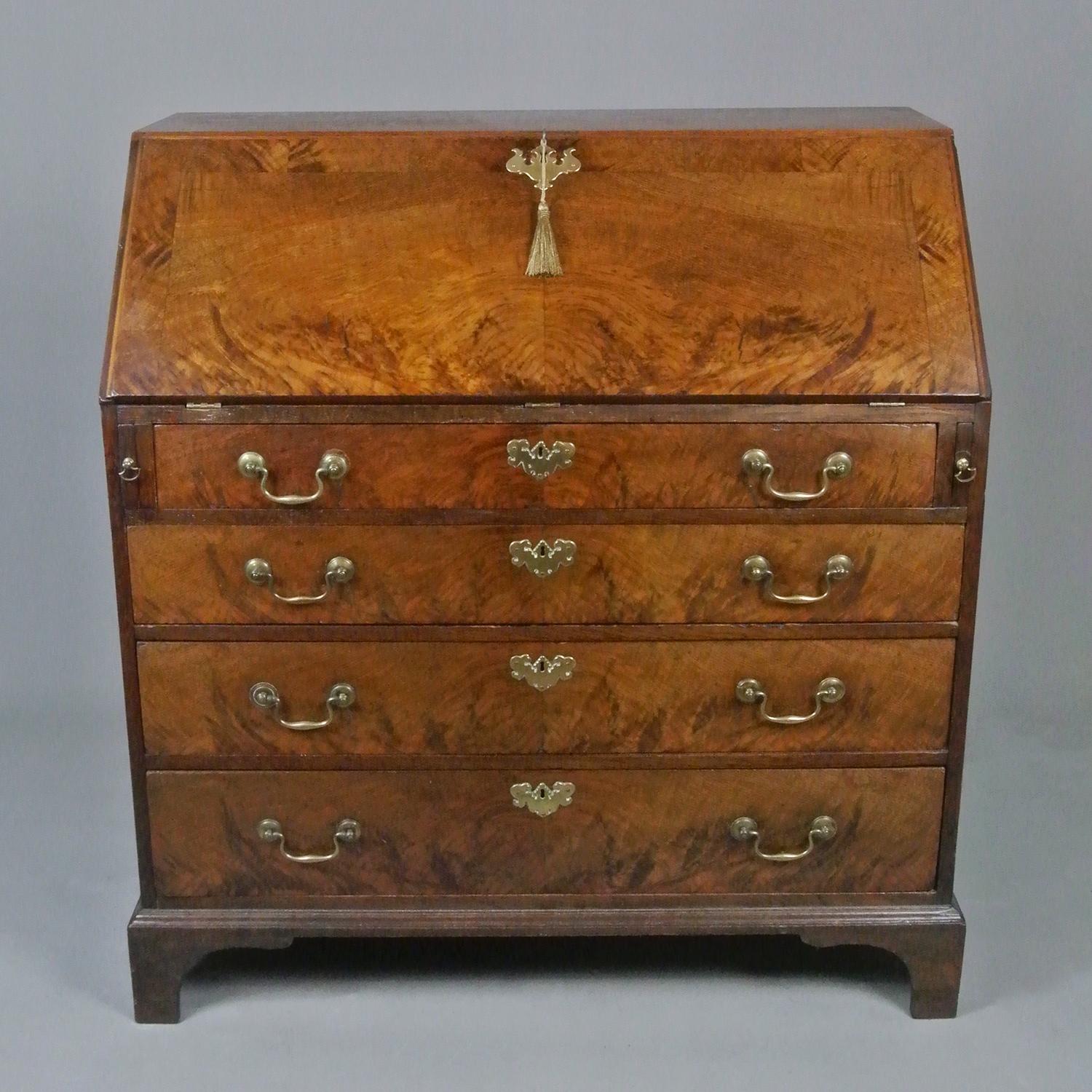 18th Century and Earlier George III Elm, Oak and Padouk Bureau with Original Brasses, C. 1780