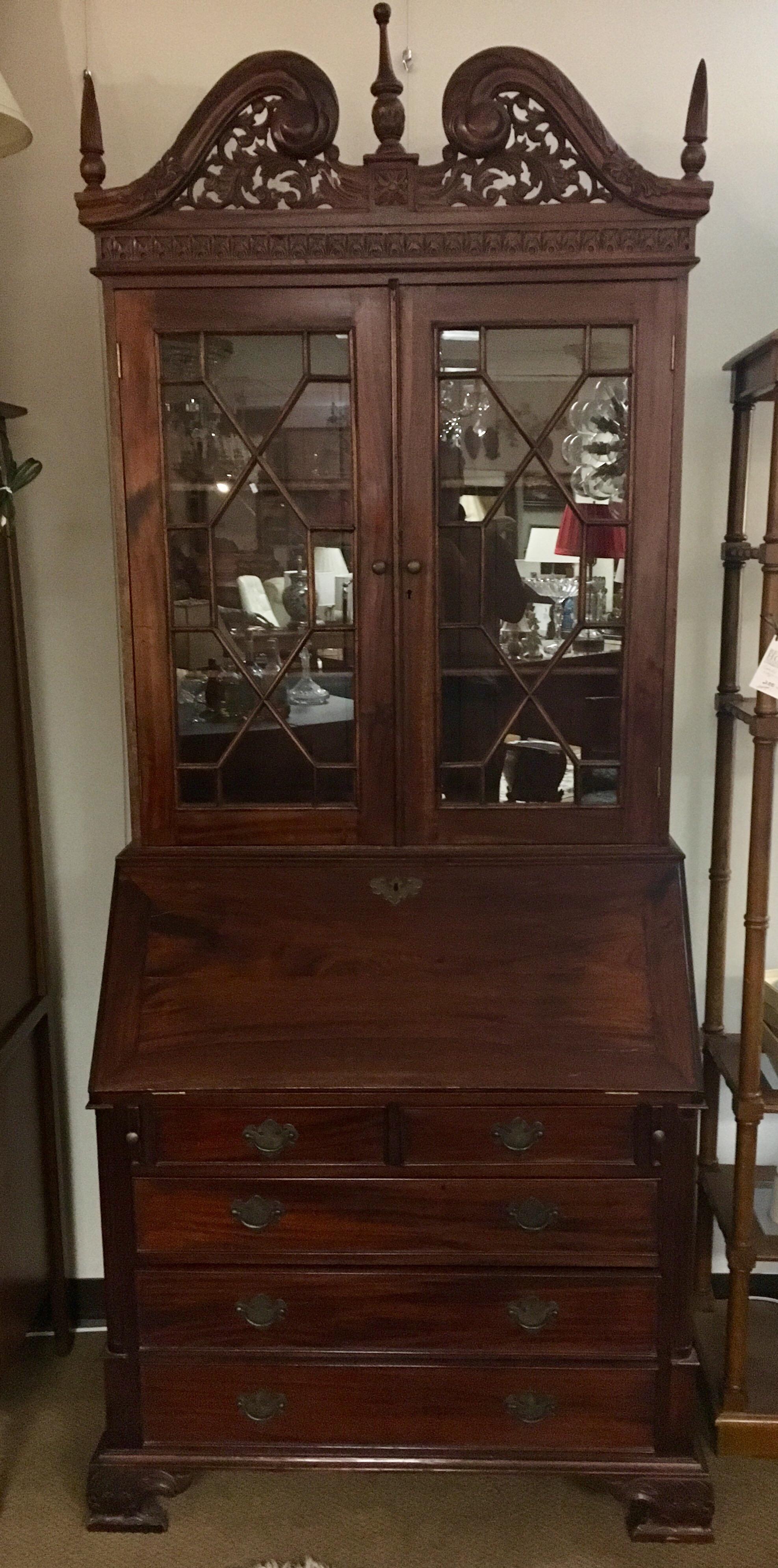 George III England Antique Mahogany Secretaire Secretary Desk Bureau Bookcase  11