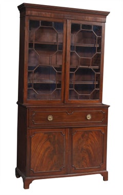 George III English Antique Mahogany Bookcase Secretary Desk circa 1780