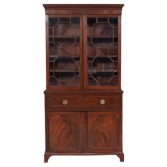 George III English Antique Mahogany Bookcase Secretary Desk circa 1780