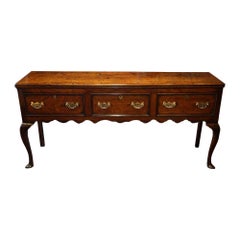 Antique George III English Country Estate Oak Farmhouse Dresser Server, circa 1820