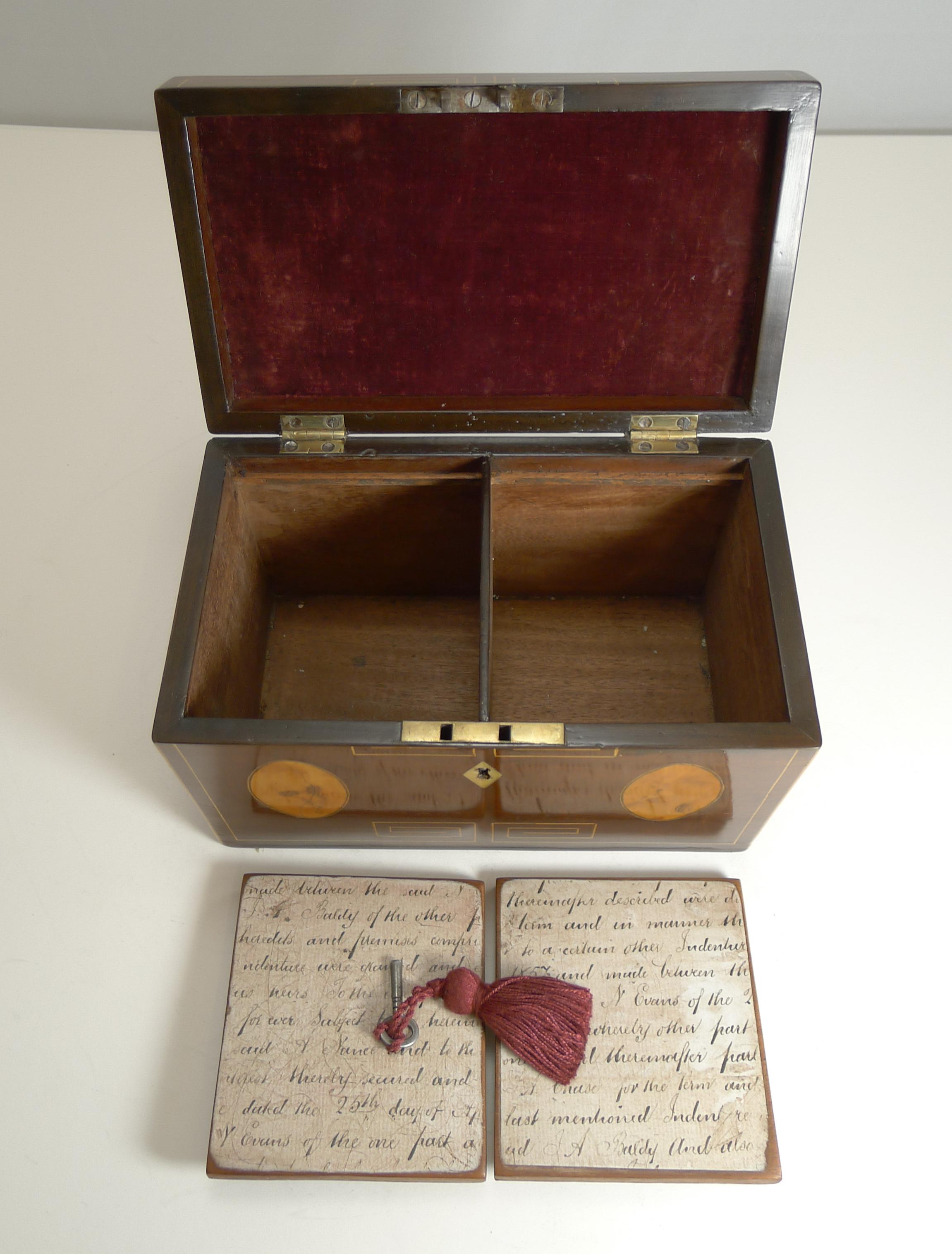 Early 19th Century George III English Inlaid Mahogany Tea Caddy, circa 1820 For Sale