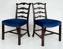 George III English Ladderback Dining Chairs Set of 6, Fine Velvet Upholstery
