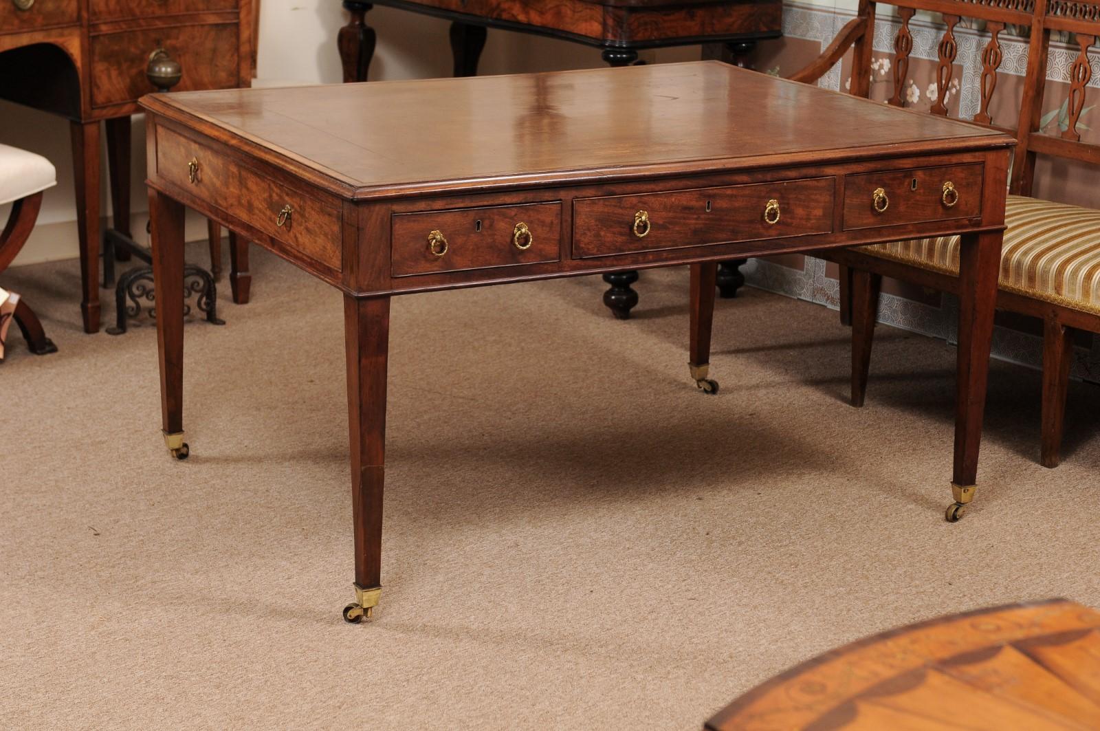 George III English Mahogany Partner's Desk/Writing Table, Early 19th Century 7