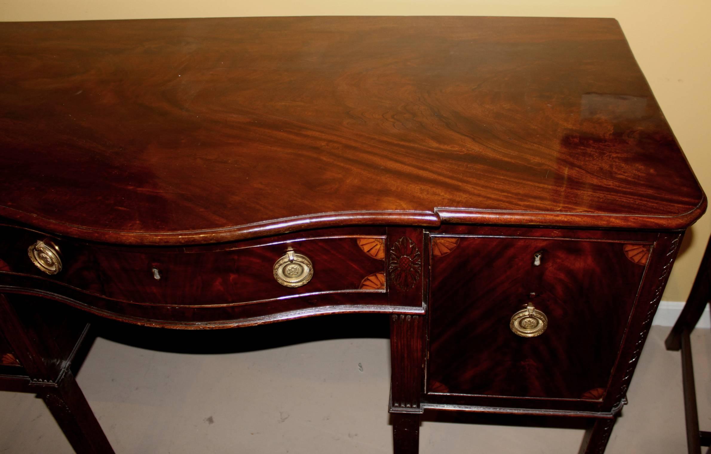 18th Century George III English Mahogany Serpentine Sideboard with Quarter Fan Inlay For Sale