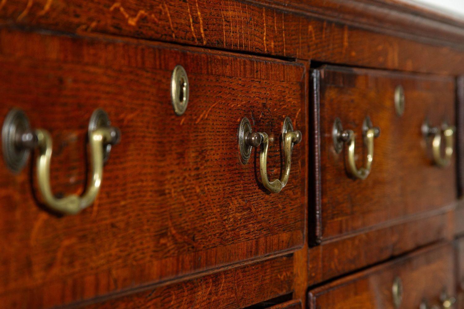 George III English Oak & Mahogany Dresser Base / Chest Drawers For Sale 7