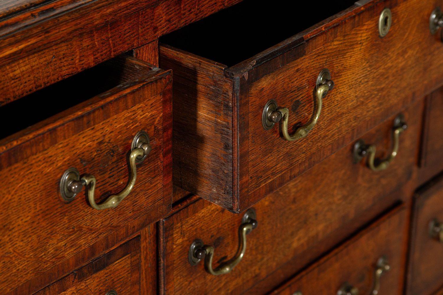 George III English Oak & Mahogany Dresser Base / Chest Drawers For Sale 9