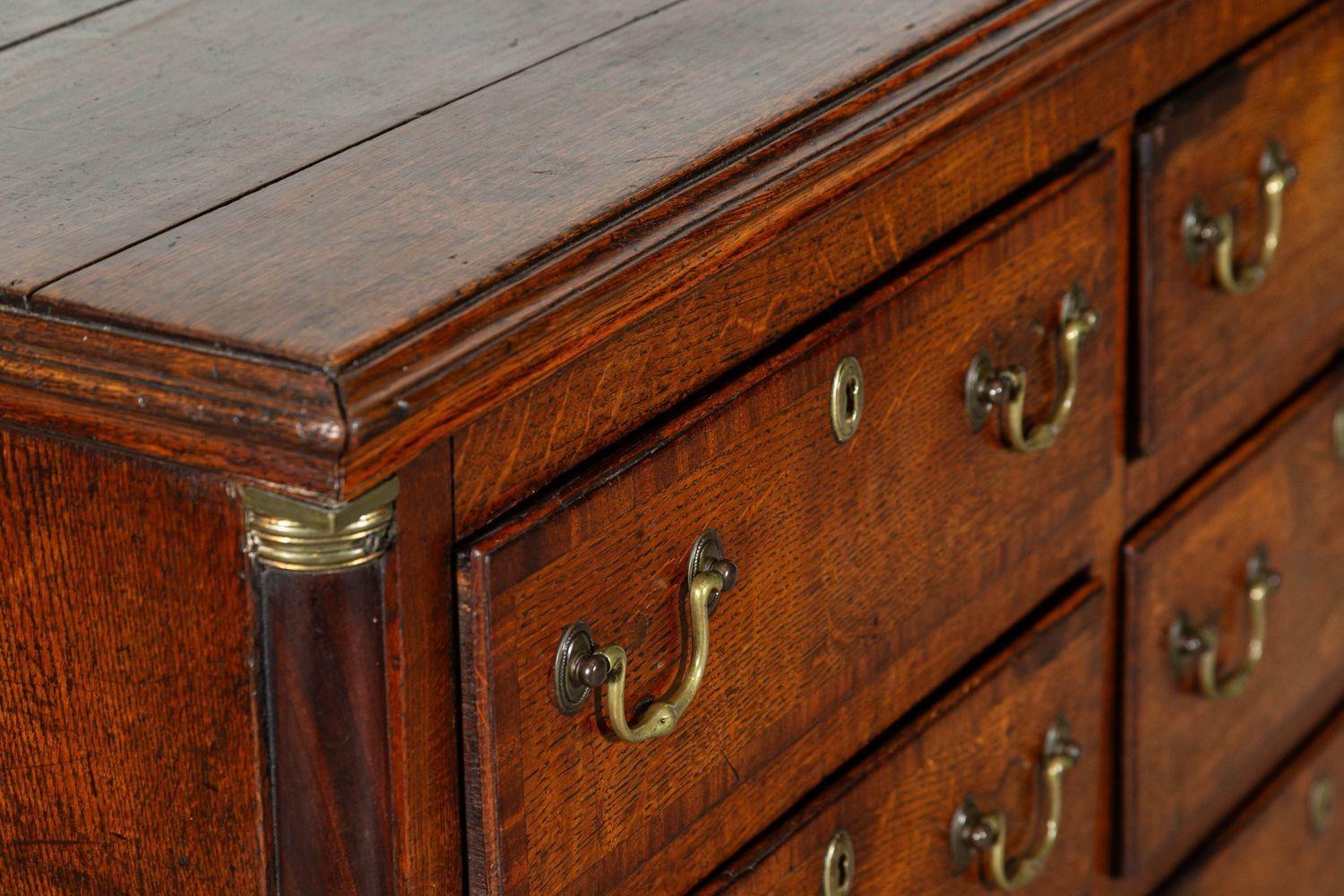 George III English Oak & Mahogany Dresser Base / Chest Drawers For Sale 2