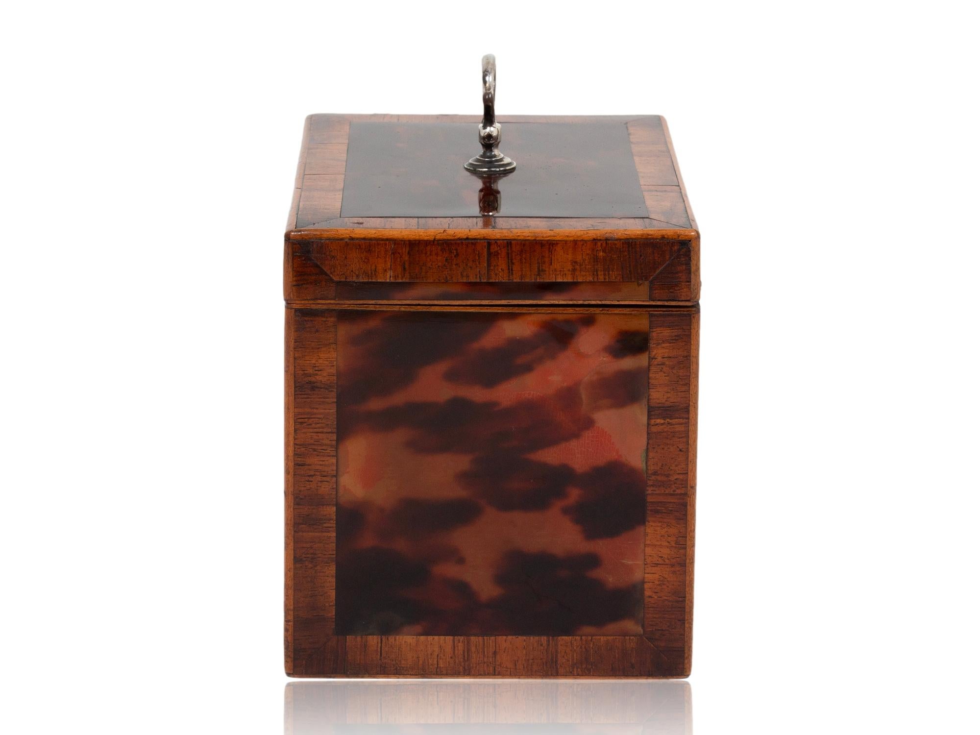 18th Century George III English Red Tortoiseshell Tea Caddy For Sale