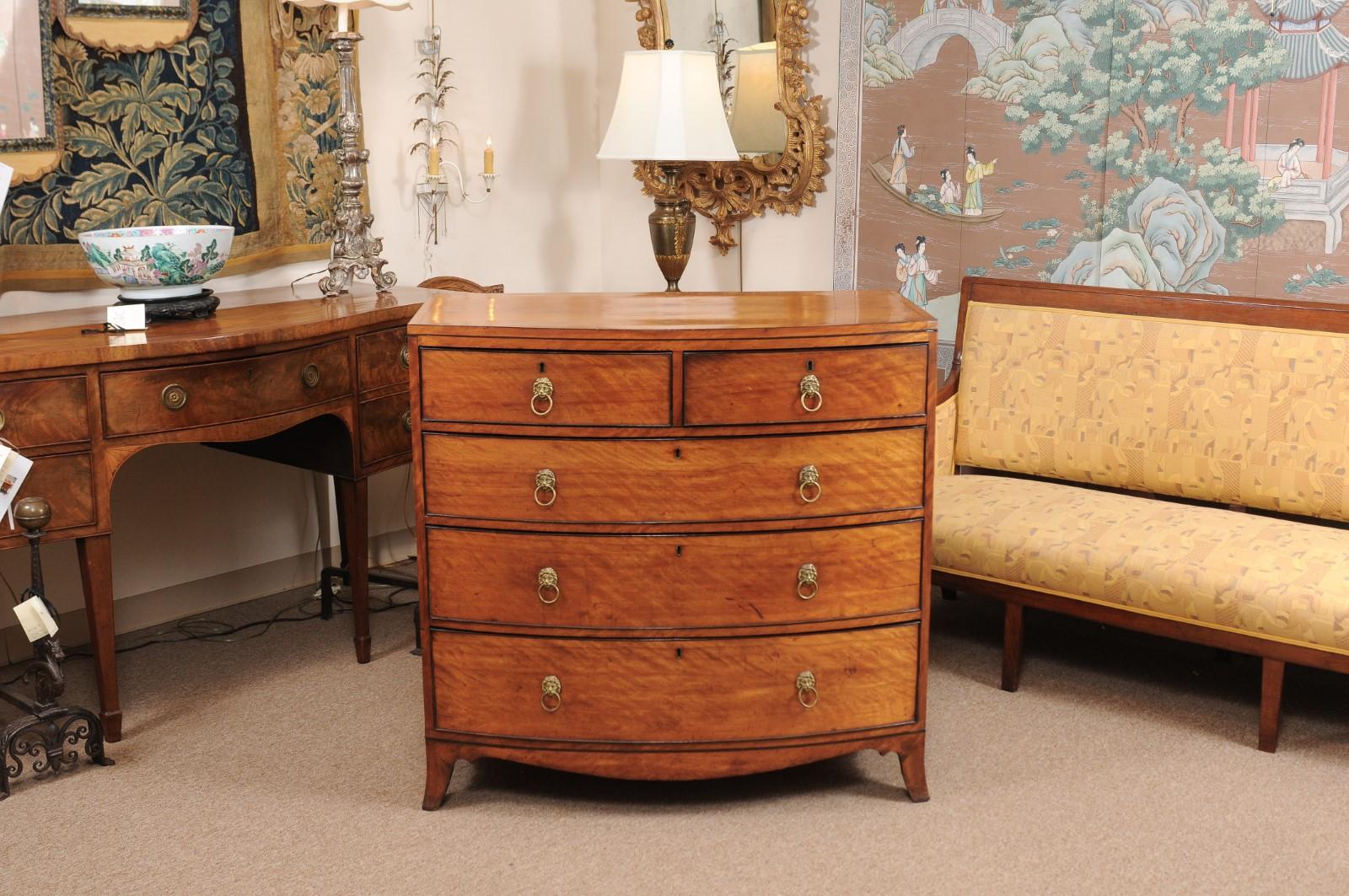 George III English Satin Wood Bow Front Chest, Early 19th Century In Good Condition In Atlanta, GA